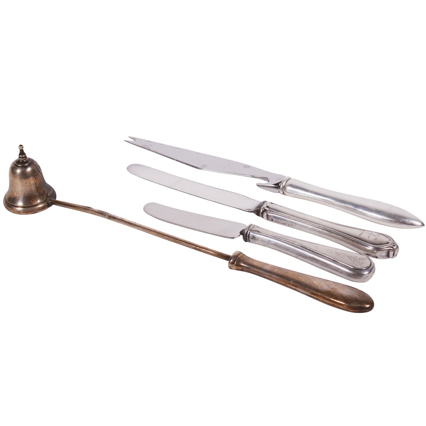 Web Sterling Silver Candle Snuffer and Sterling Silver Handled Knives