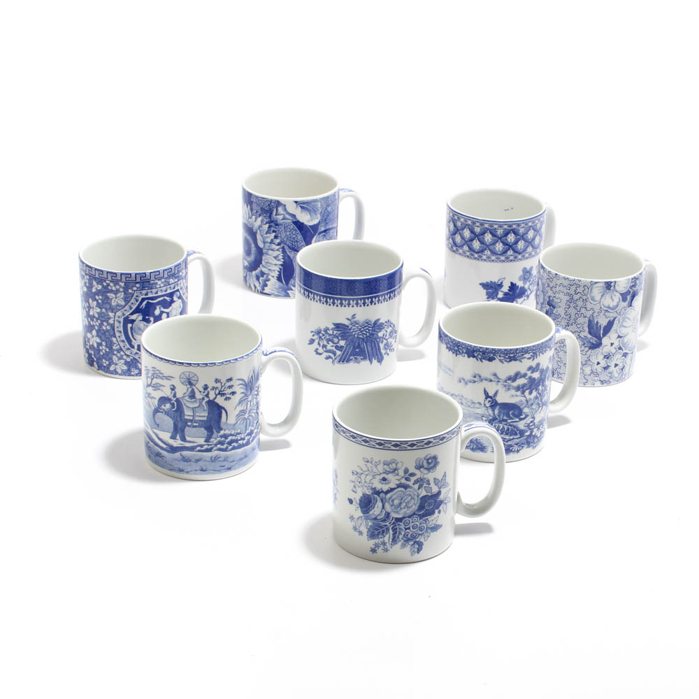 Spode "Blue Room Collection" Transferware Blue and White Mugs