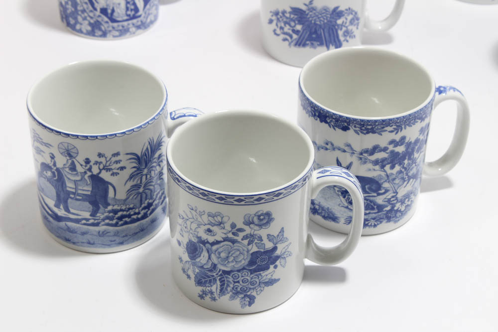 Spode "Blue Room Collection" Transferware Blue and White Mugs