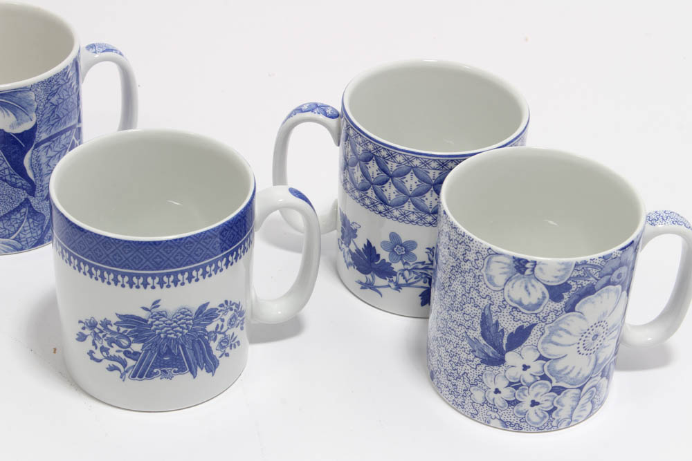 Spode "Blue Room Collection" Transferware Blue and White Mugs