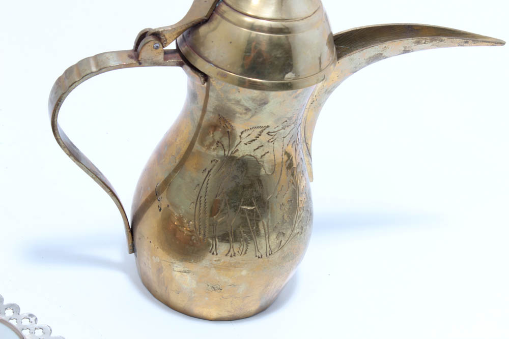 Porcelain Tea Cups With the Coat of Arms of Saudi Arabia and Dallah Teapot