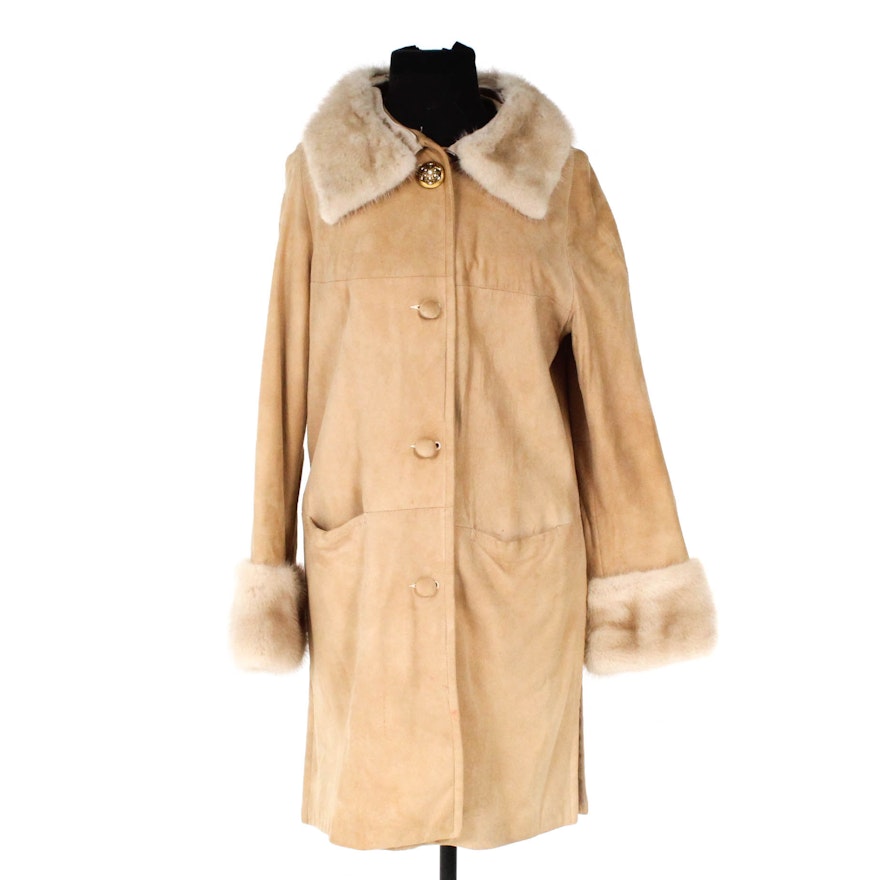 Harris' Suede Coat with Mink Fur Collar and Cuffs