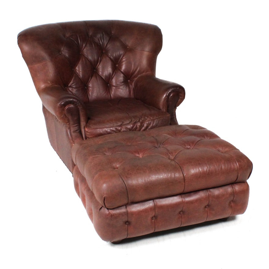 Italian Leather Chair and Ottoman