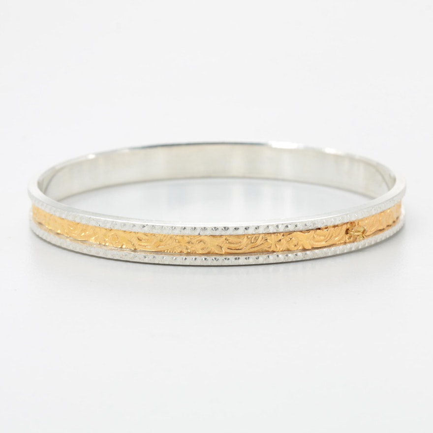 Sterling Silver and 10K Yellow Gold Bangle Bracelet