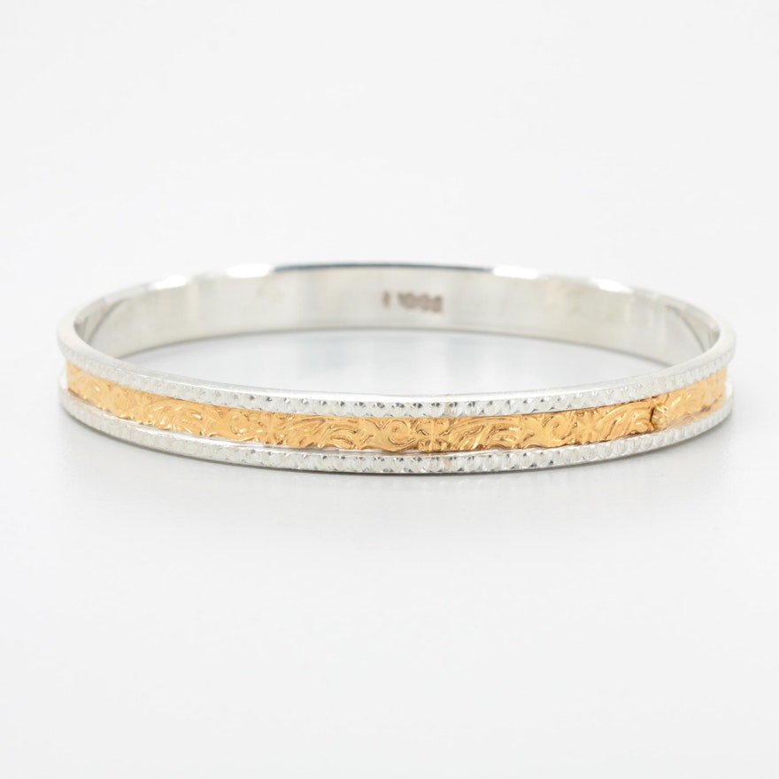 Sterling Silver and 10K Yellow Gold Bangle Bracelet