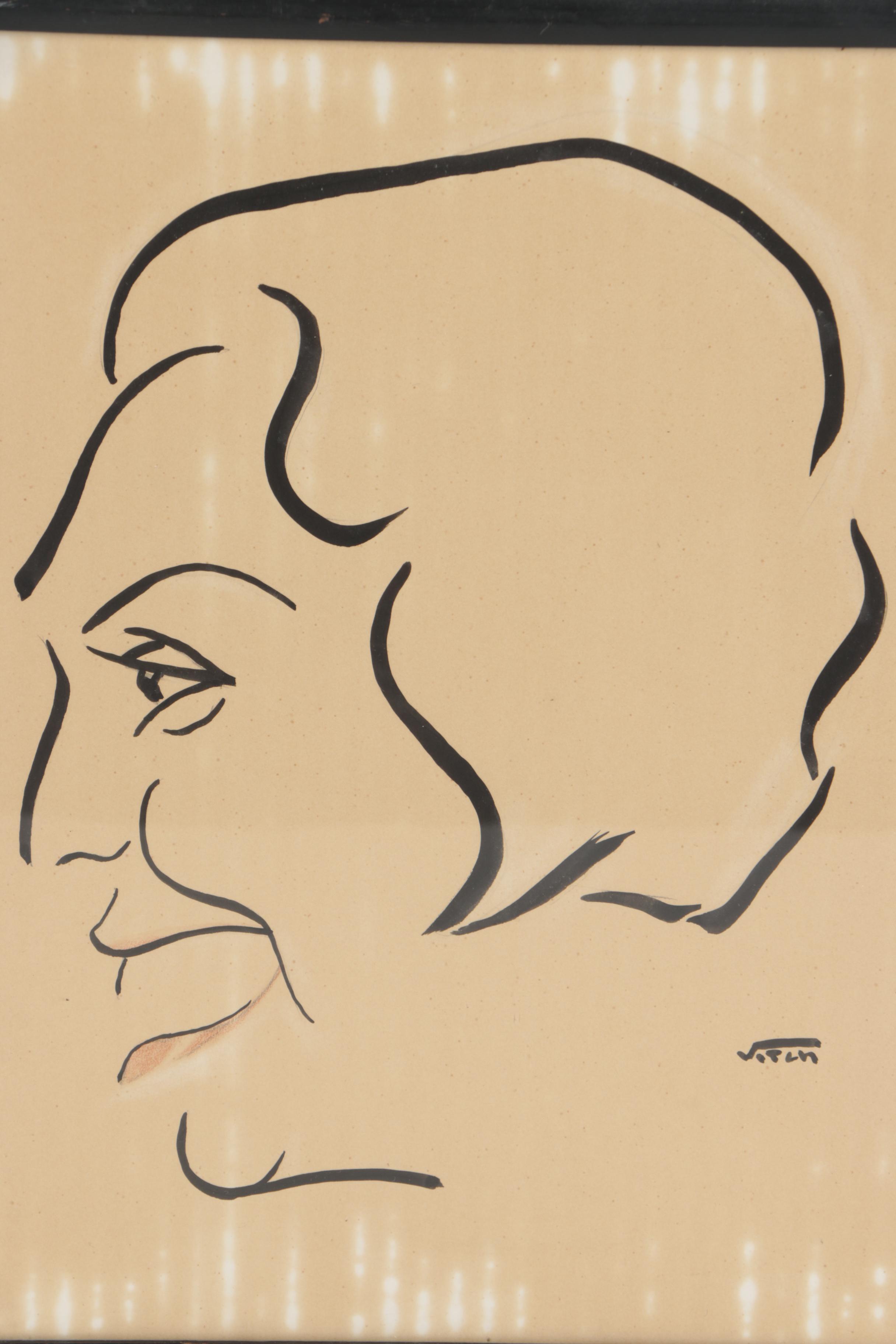 Eddie Vitch Vintage Caricature Drawing of Blanche La Gue