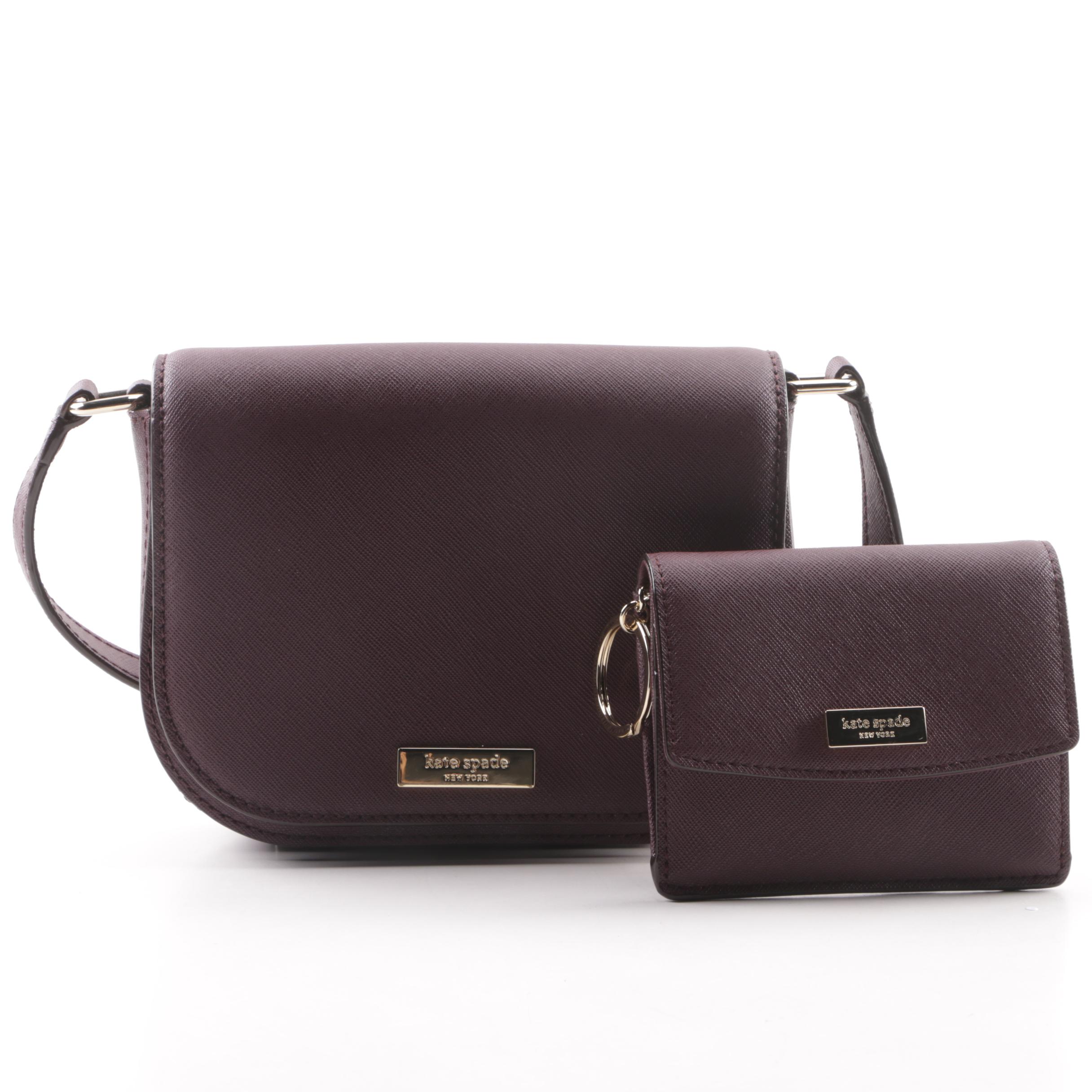 Kate Spade New York Deep Plum Coated Canvas Crossbody with Matching Wallet