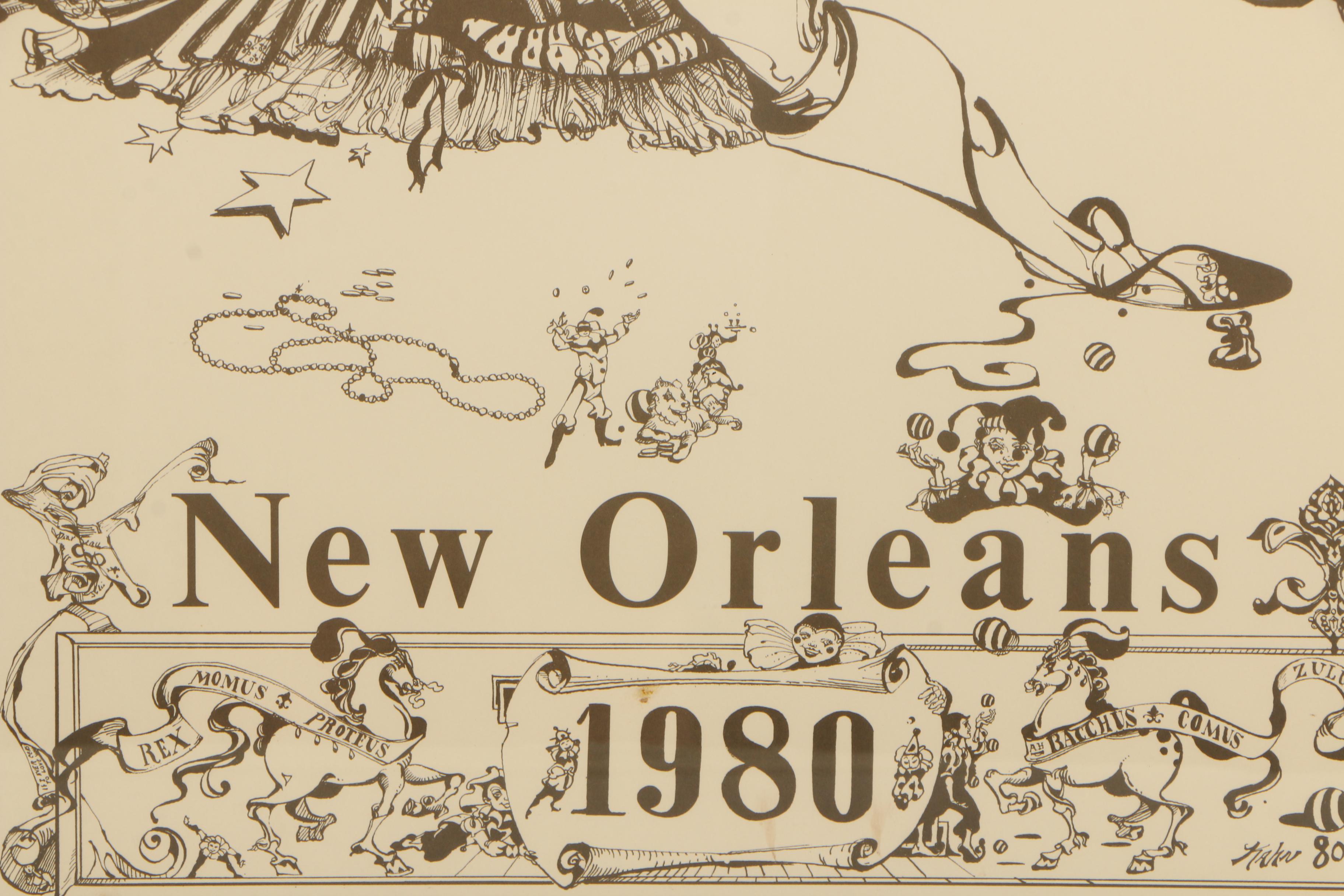 1980 New Orleans Offset Lithograph Poster Attributed to Julie Kahn Valentine