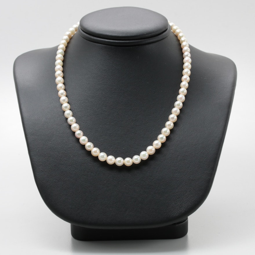 14K White Gold Cultured Pearl Necklace