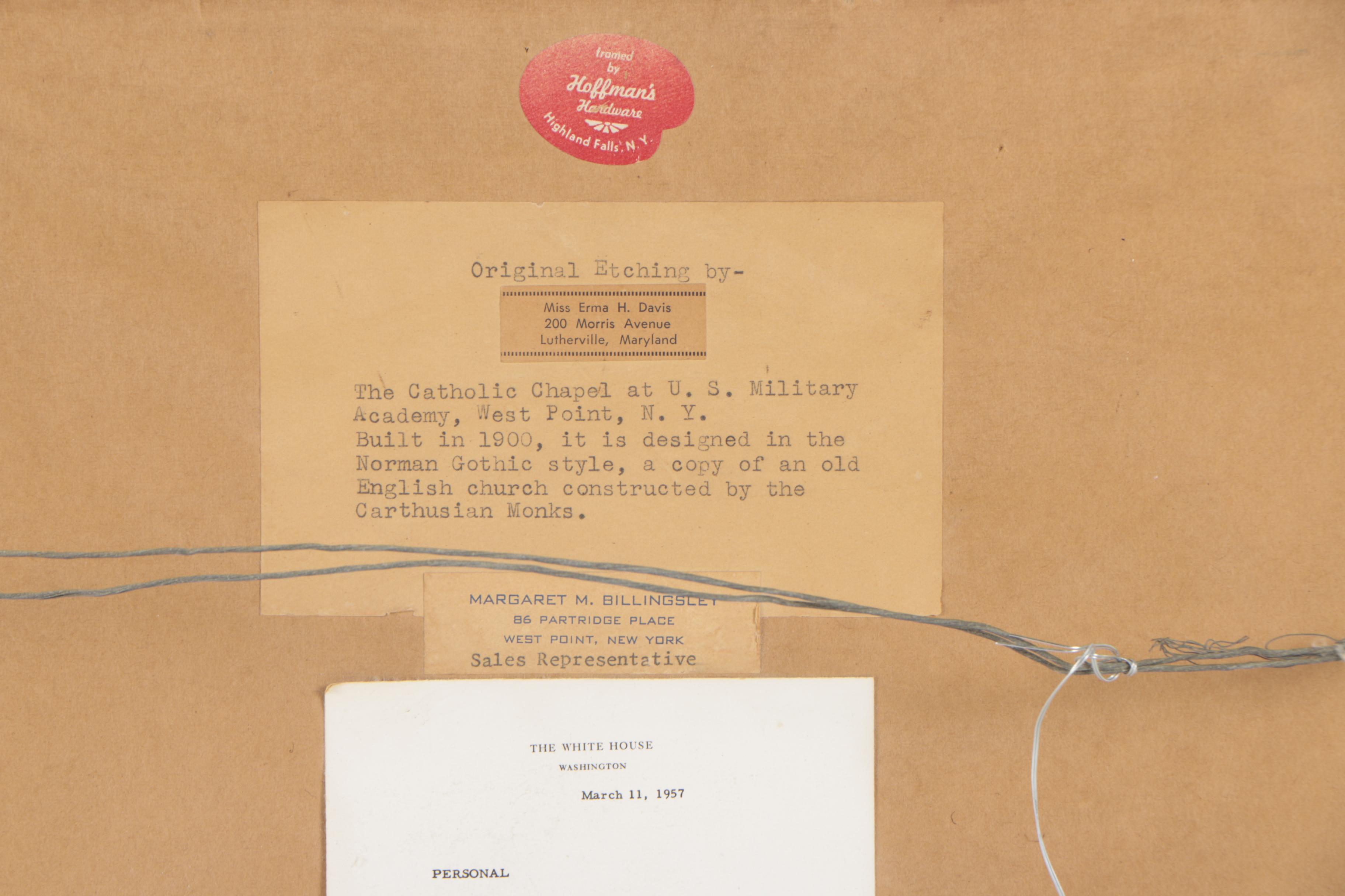 Erma H. Davis Limited Edition Etching "The Catholic Chapel"