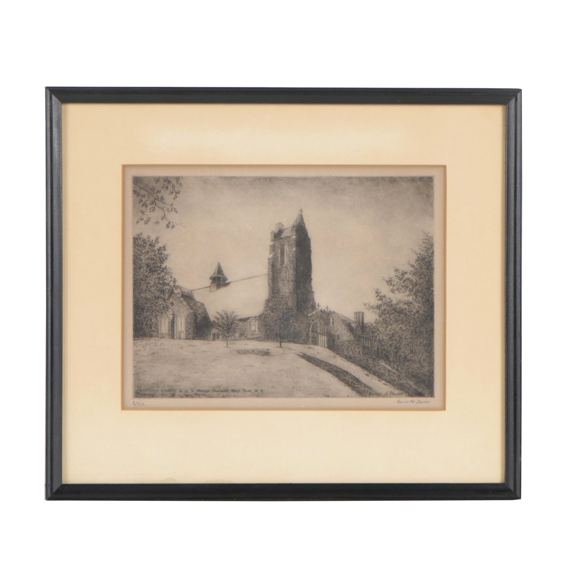 Erma H. Davis Limited Edition Etching "The Catholic Chapel"