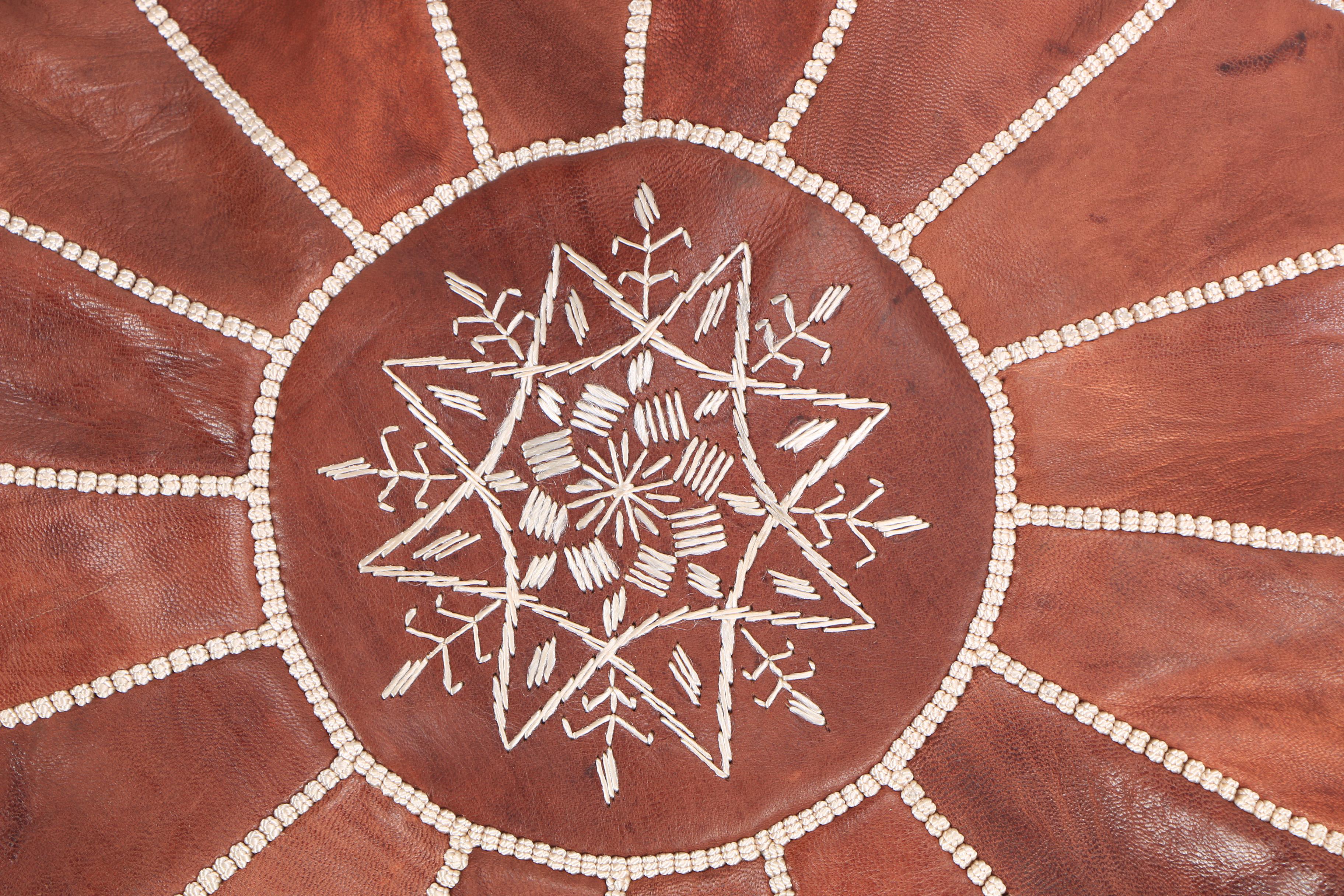 Moroccan Embroidered Leather "Kasbah" Ottoman Covers