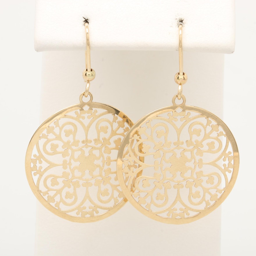 14K Yellow Gold Openwork Dangle Earrings