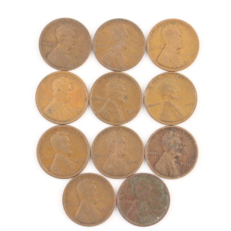 Eleven Early Lincoln Wheat Cents