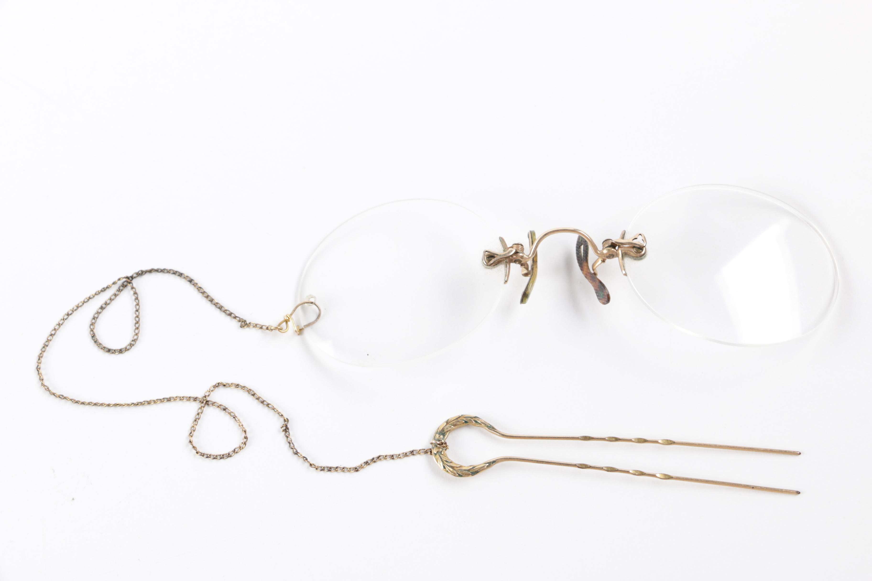 Vintage Pince-nez Eyeglasses and Folding Opera Glasses