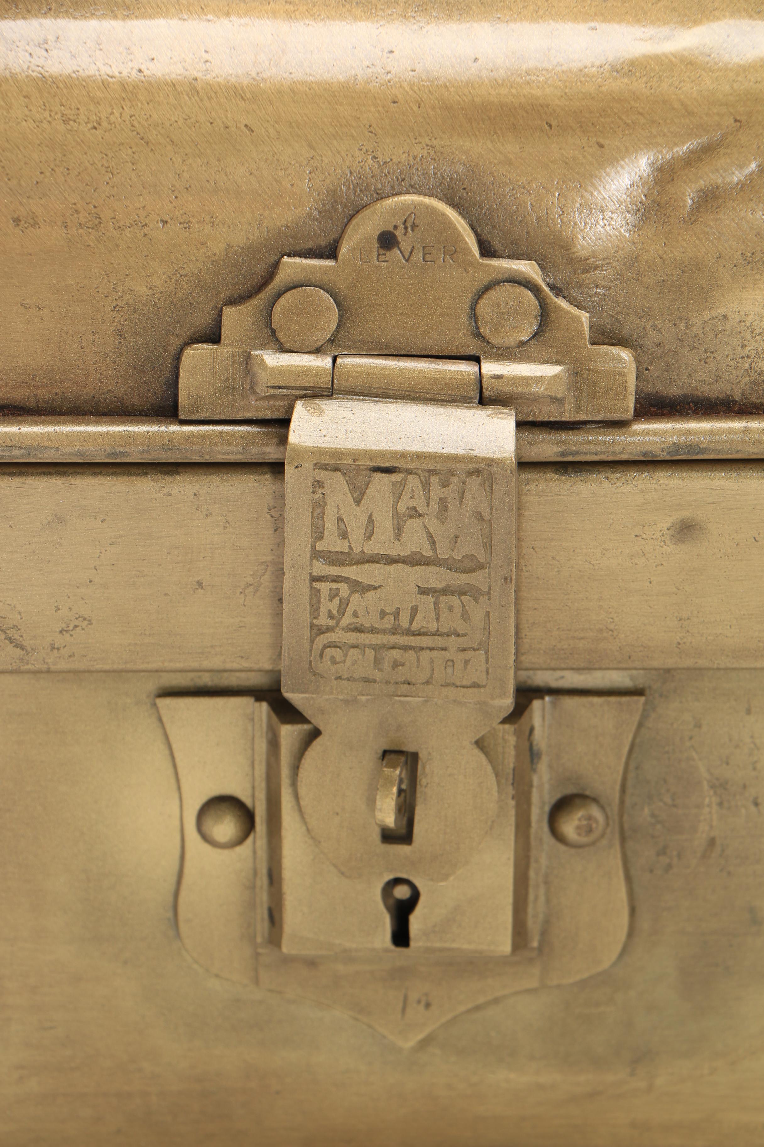 Vintage Painted Iron Trunk in Antique Brass Finish