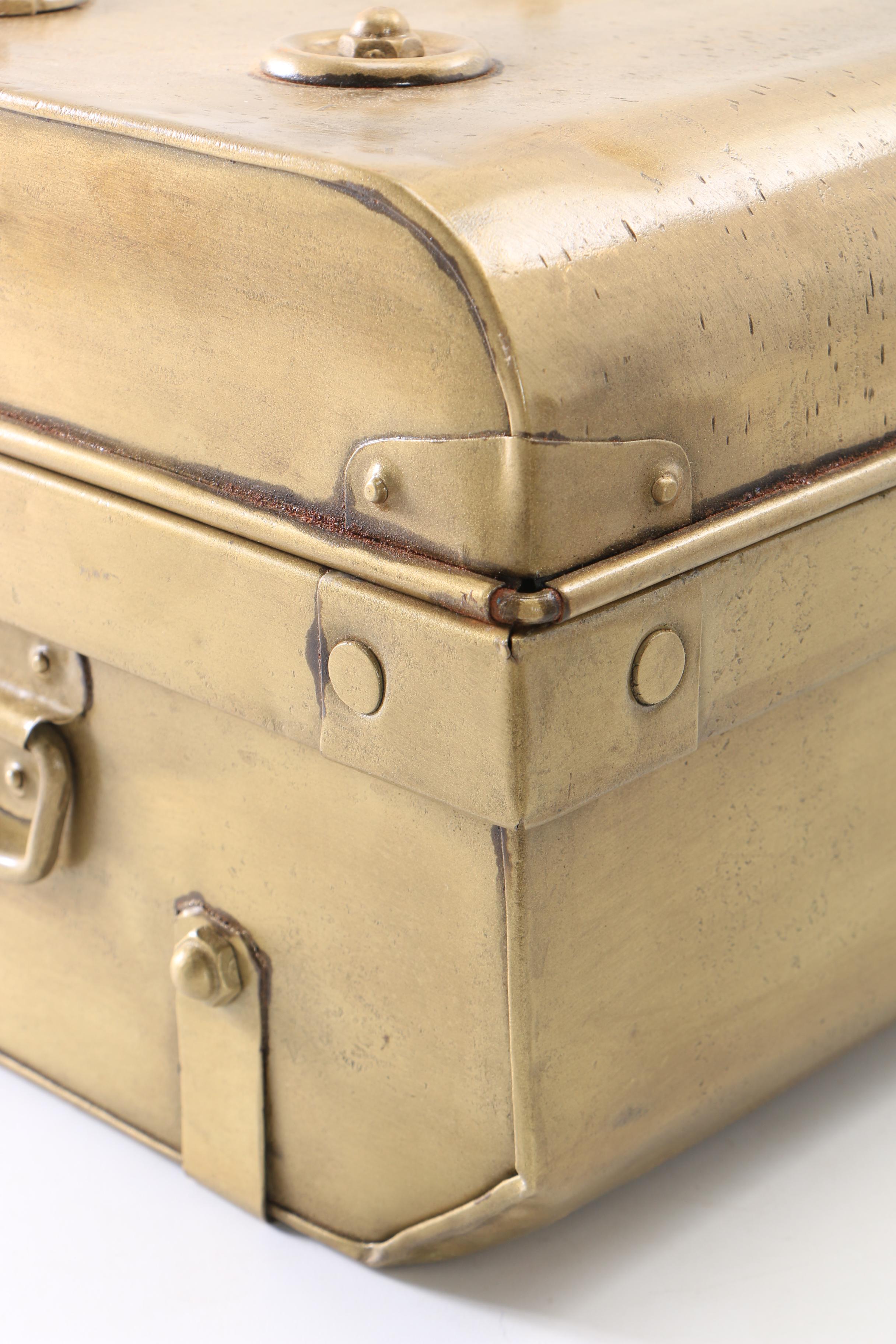 Vintage Painted Iron Trunk in Antique Brass Finish