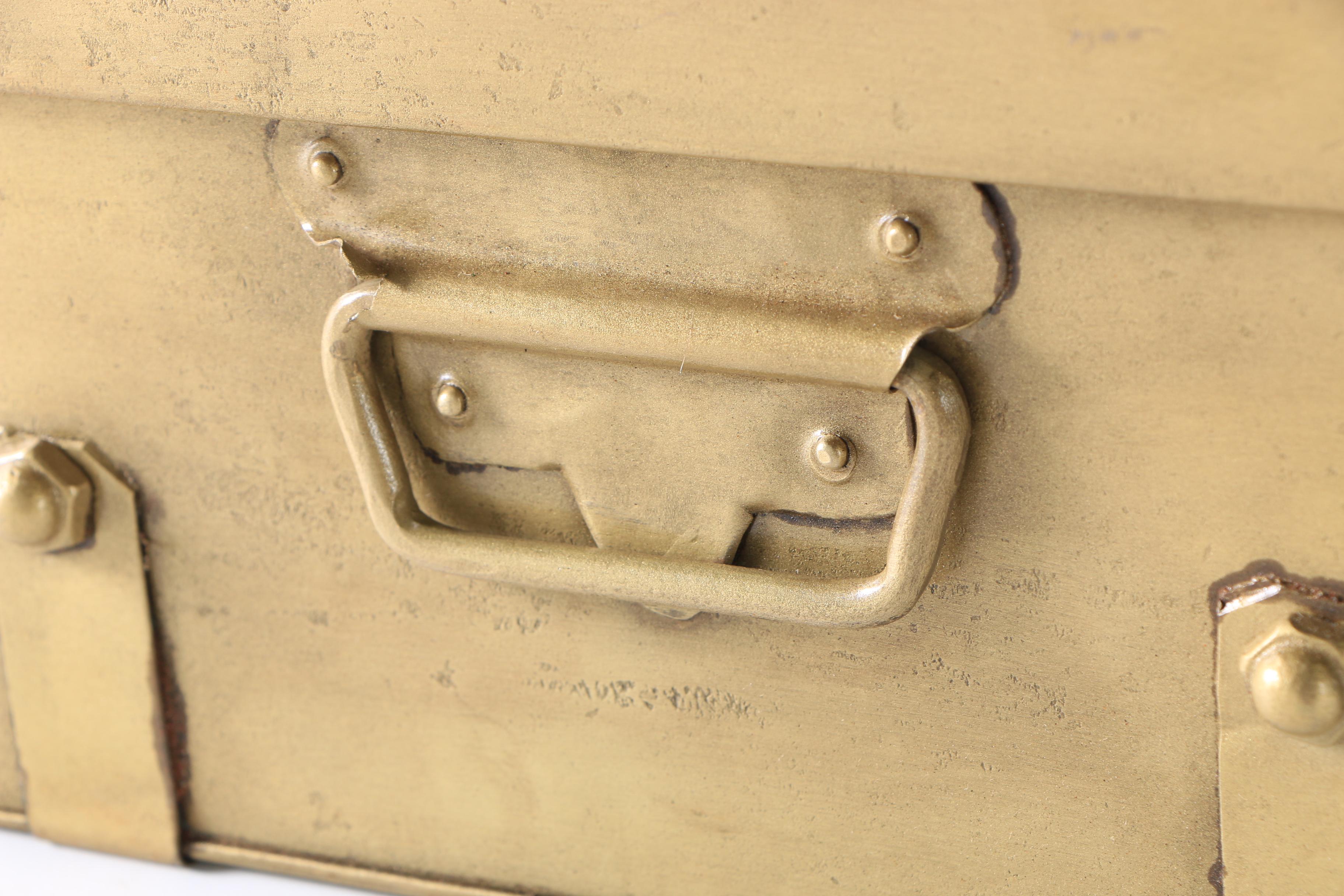 Vintage Painted Iron Trunk in Antique Brass Finish