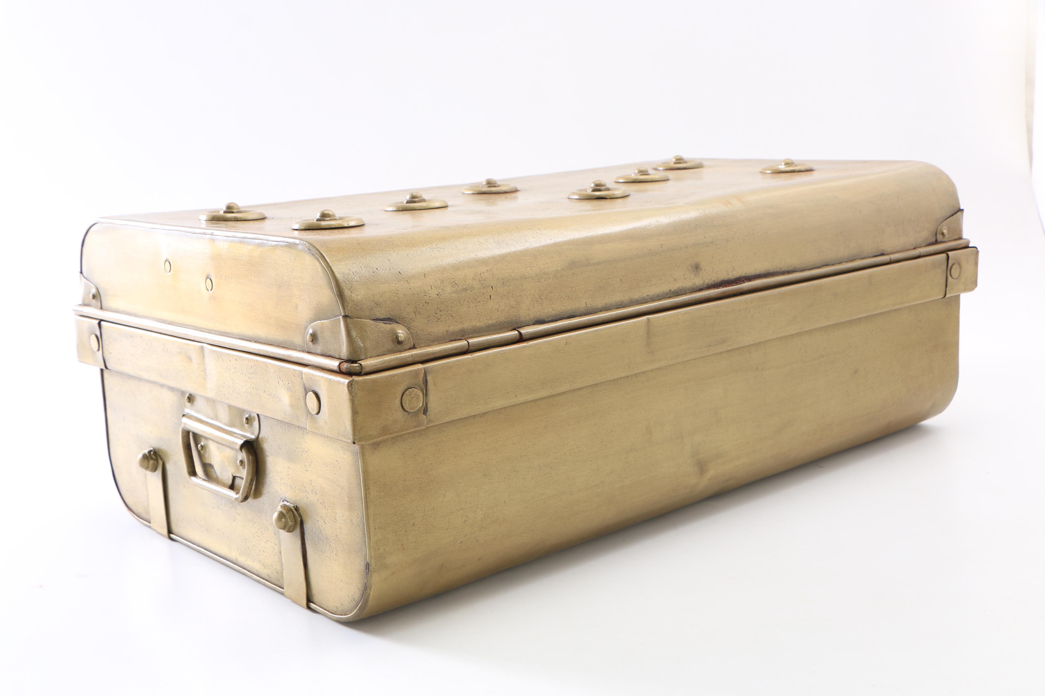 Vintage Painted Iron Trunk in Antique Brass Finish