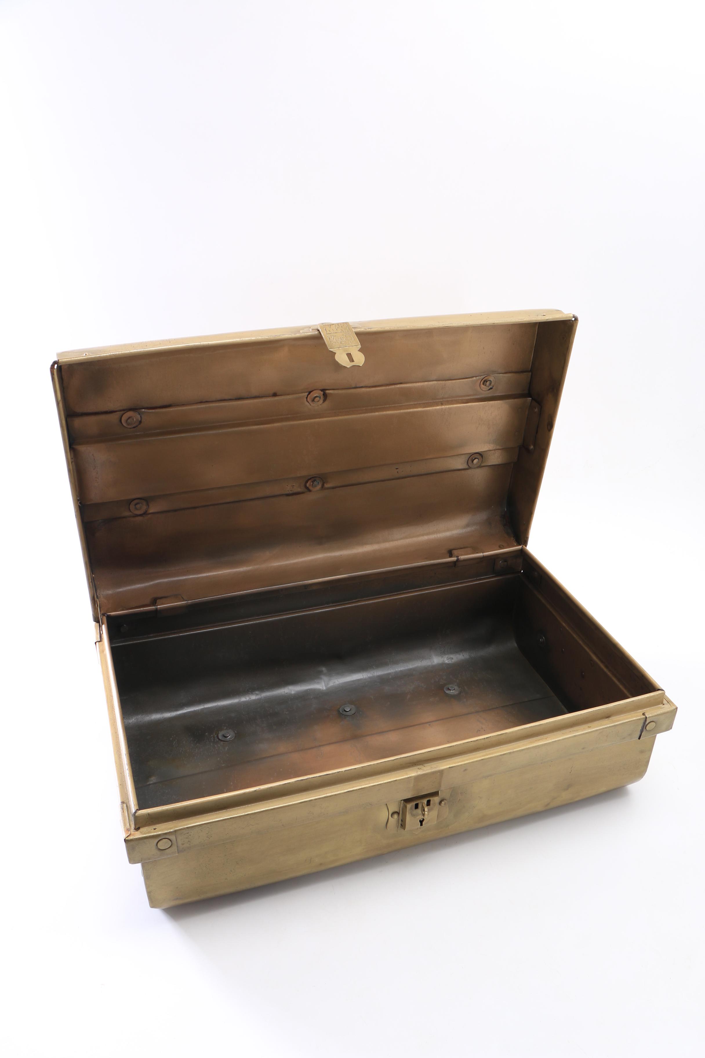 Vintage Painted Iron Trunk in Antique Brass Finish