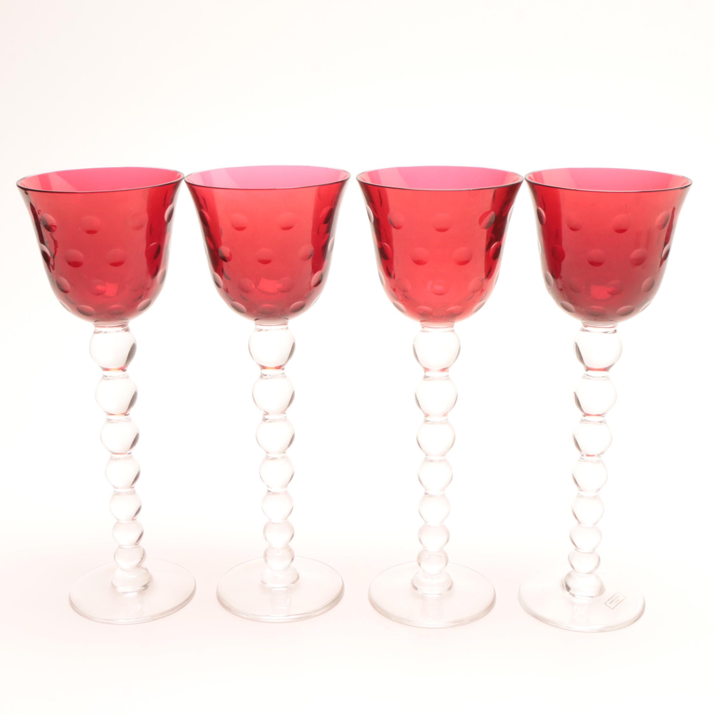 Saint Louis Crystal "Bubbles" Green and Red Hock Wine Glasses