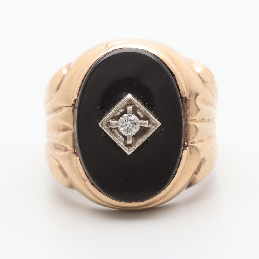 10K Yellow Gold Diamond and Black Onyx Ring