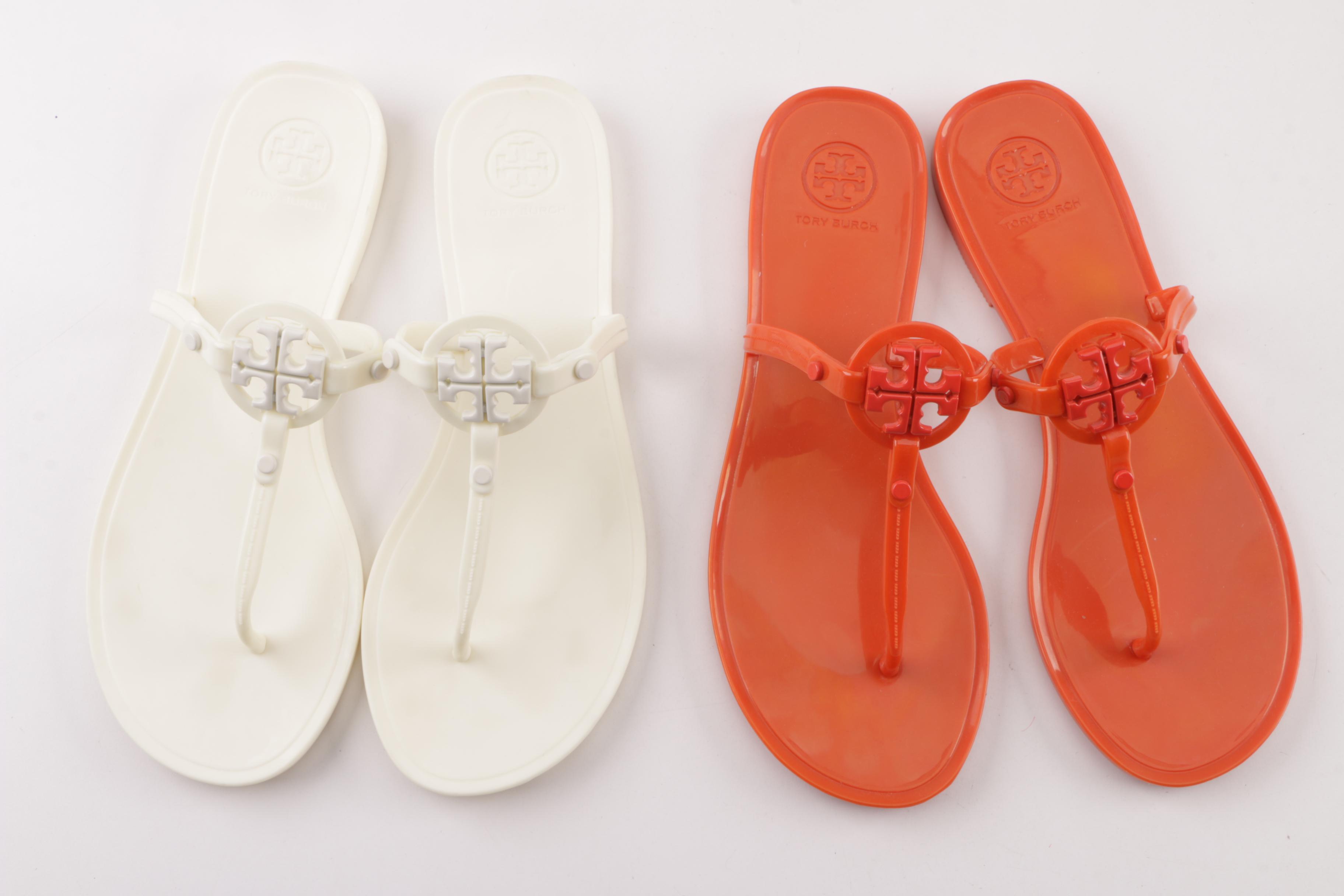 Women's Tory Burch Orange and White Jelly Flip-Flops