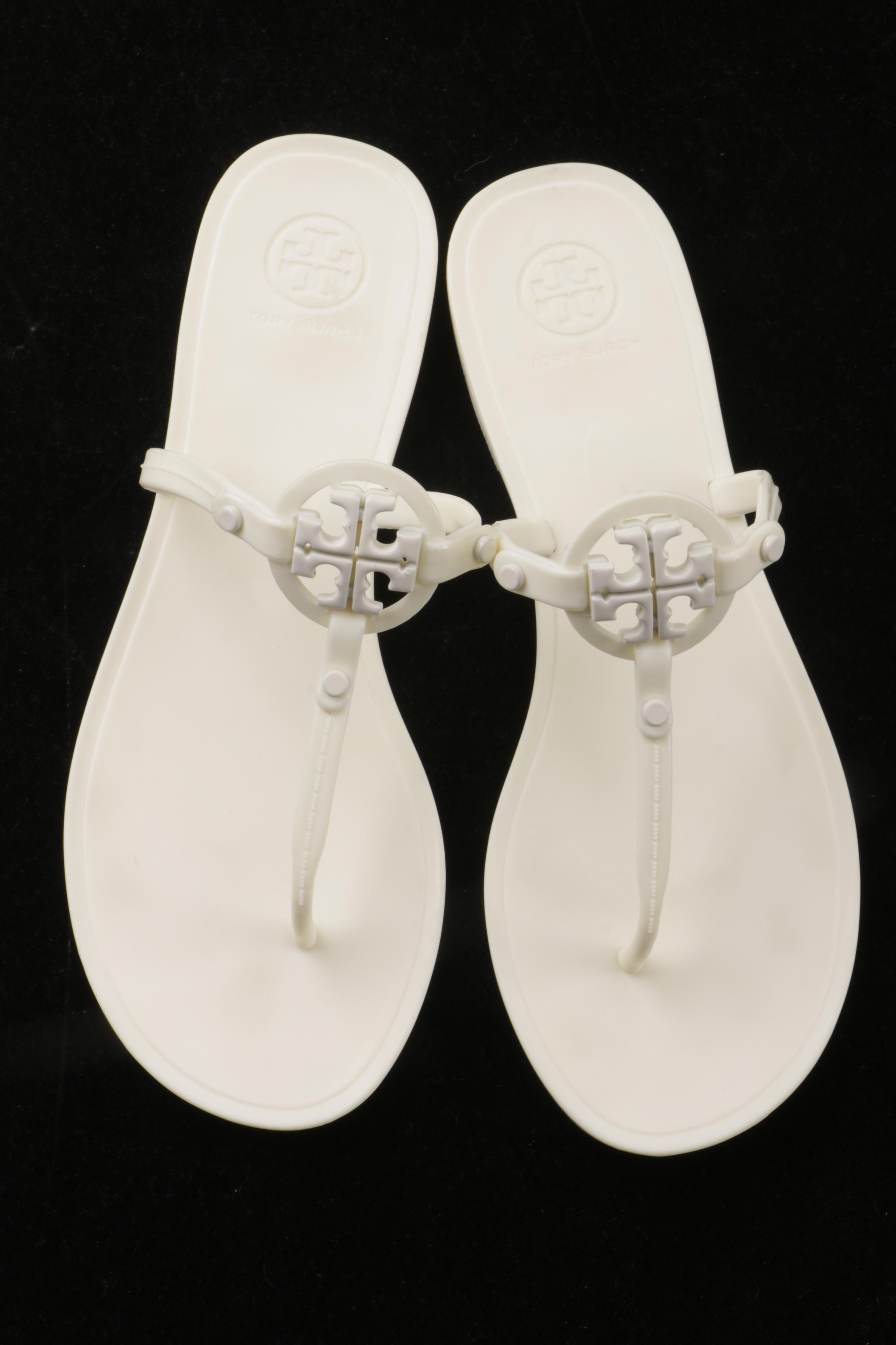 Women's Tory Burch Orange and White Jelly Flip-Flops