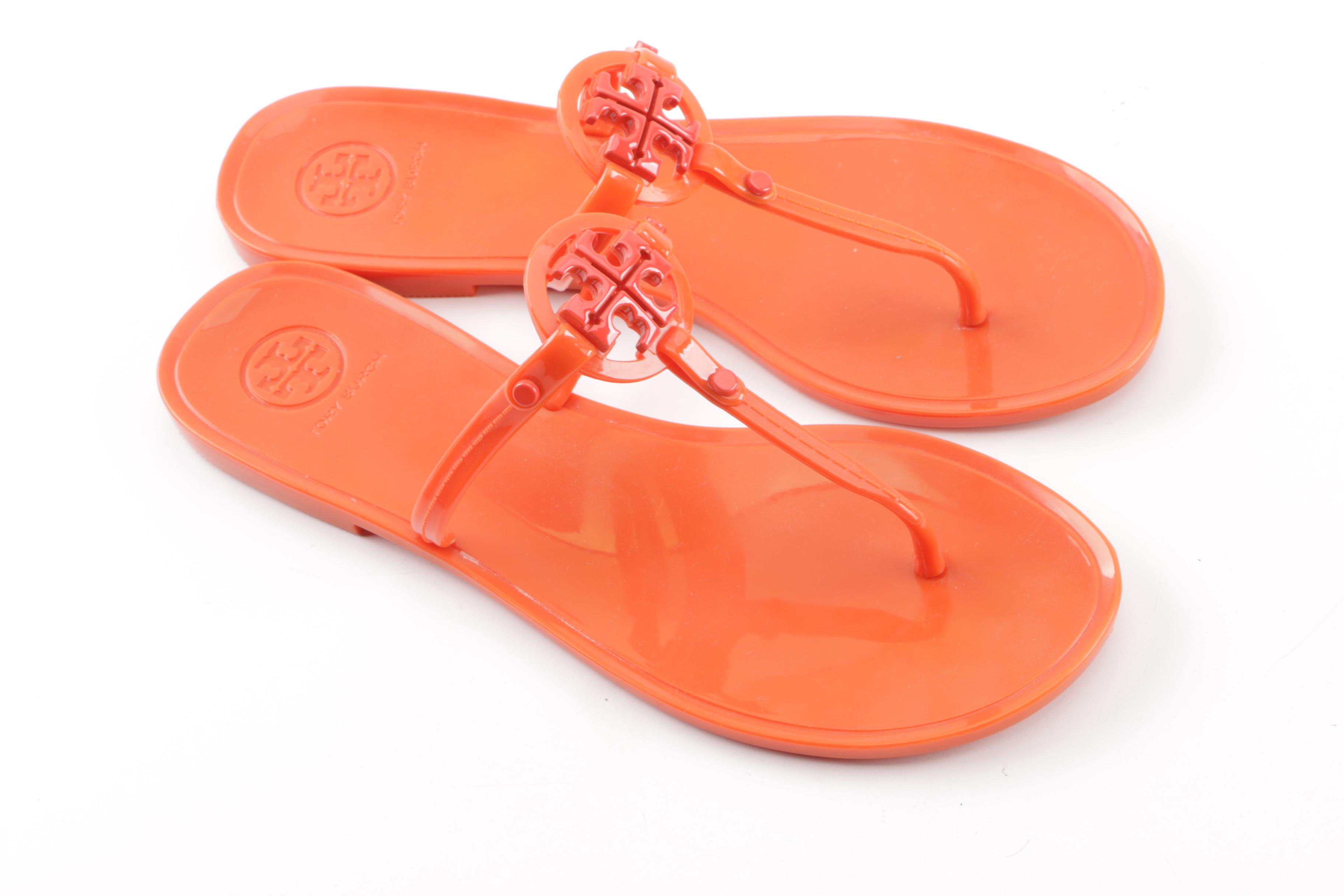 Women's Tory Burch Orange and White Jelly Flip-Flops