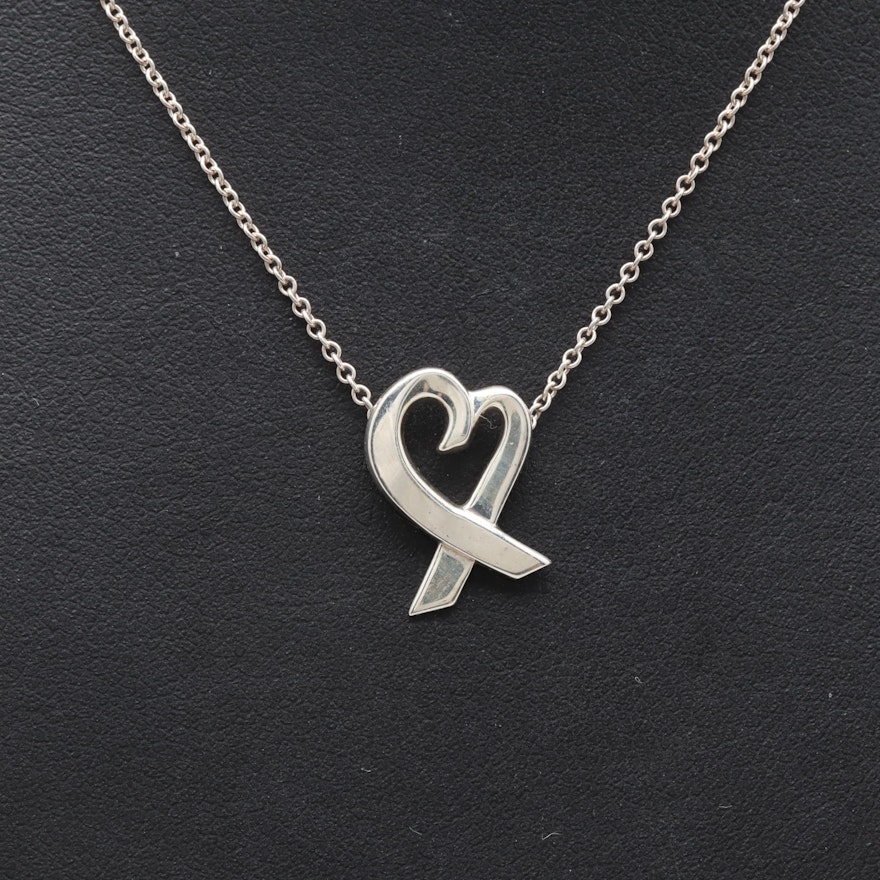 Paloma Picasso for Tiffany & Co. Sterling Silver Heart Ribbon Pendant Necklace