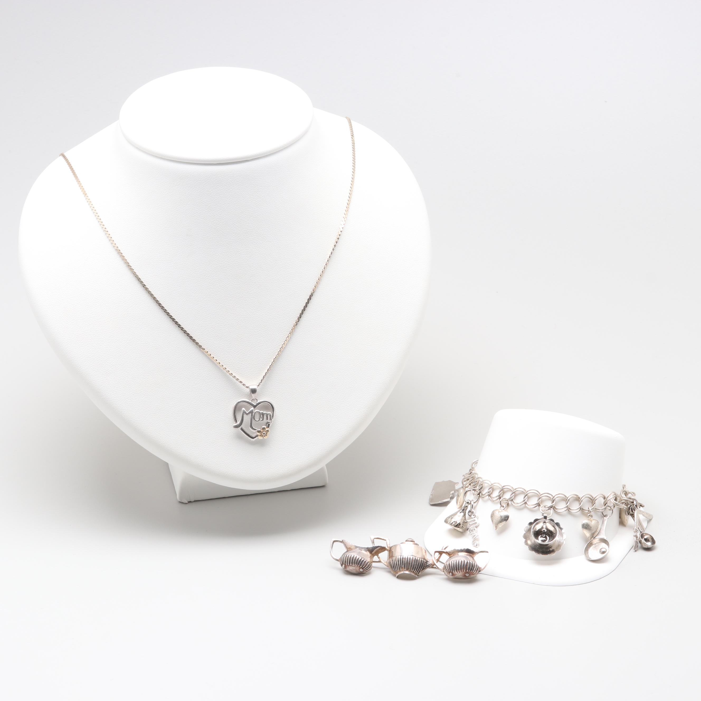 Sterling Silver Jewelry Including Charm Bracelet