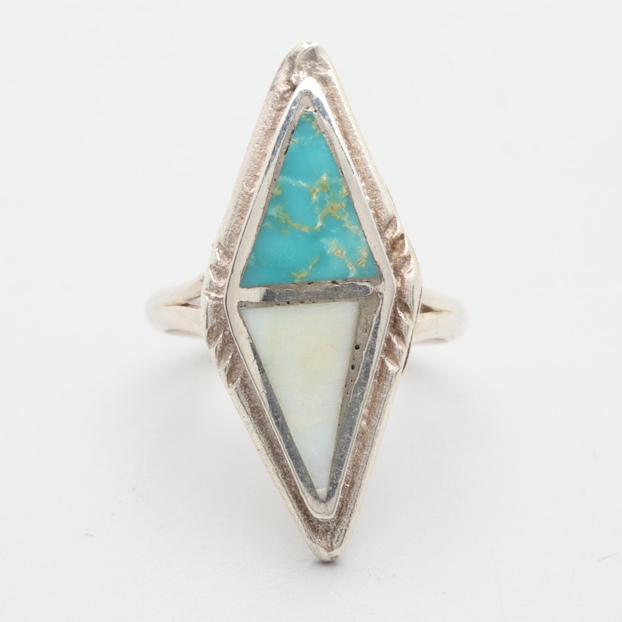 Sterling Silver Stabilized Turquoise and Shell Ring