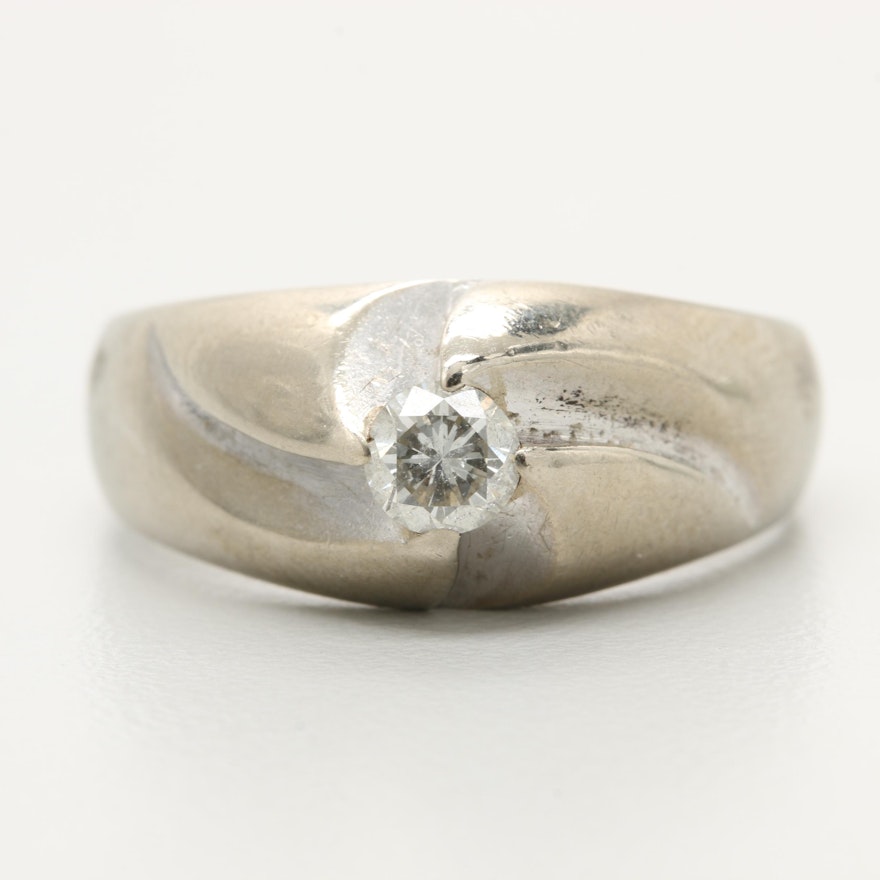 10K White Gold Solitaire Diamond Ring