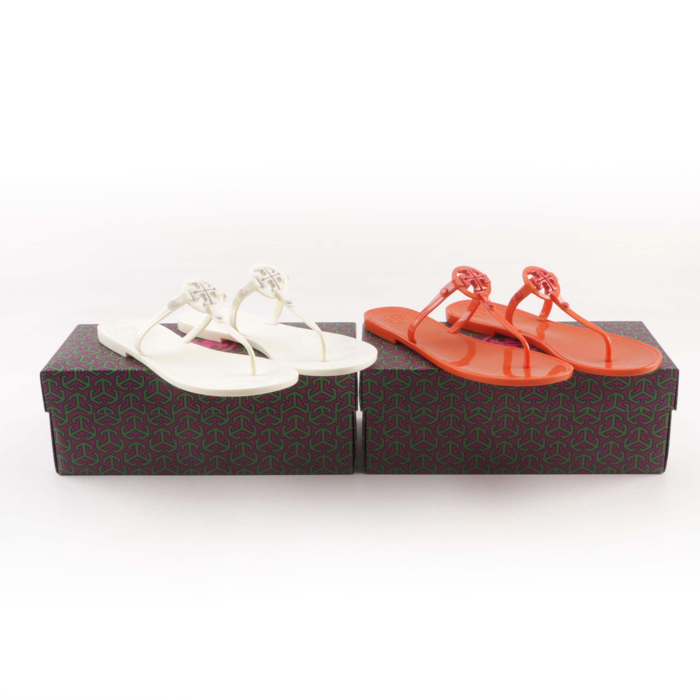 Women's Tory Burch Orange and White Jelly Flip-Flops