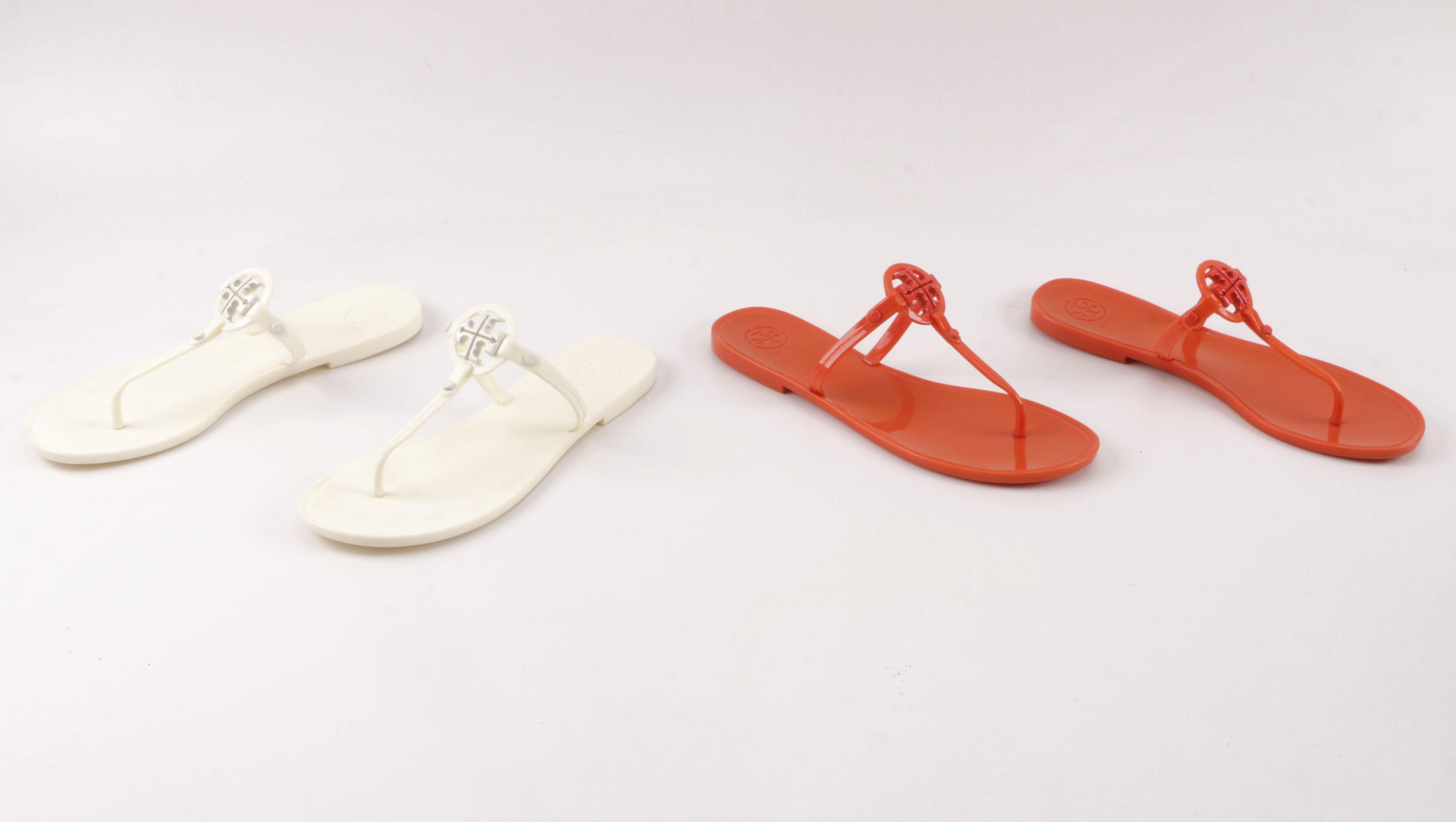 Women's Tory Burch Orange and White Jelly Flip-Flops
