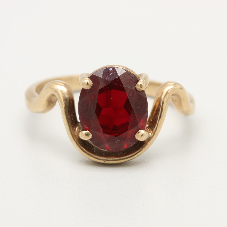 10K Yellow Gold Synthetic Ruby Ring