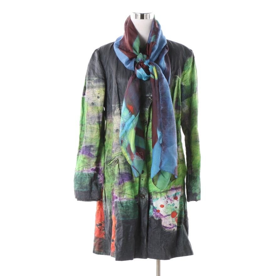 Adventures des Toiles French Designer Coat and Silk Scarf