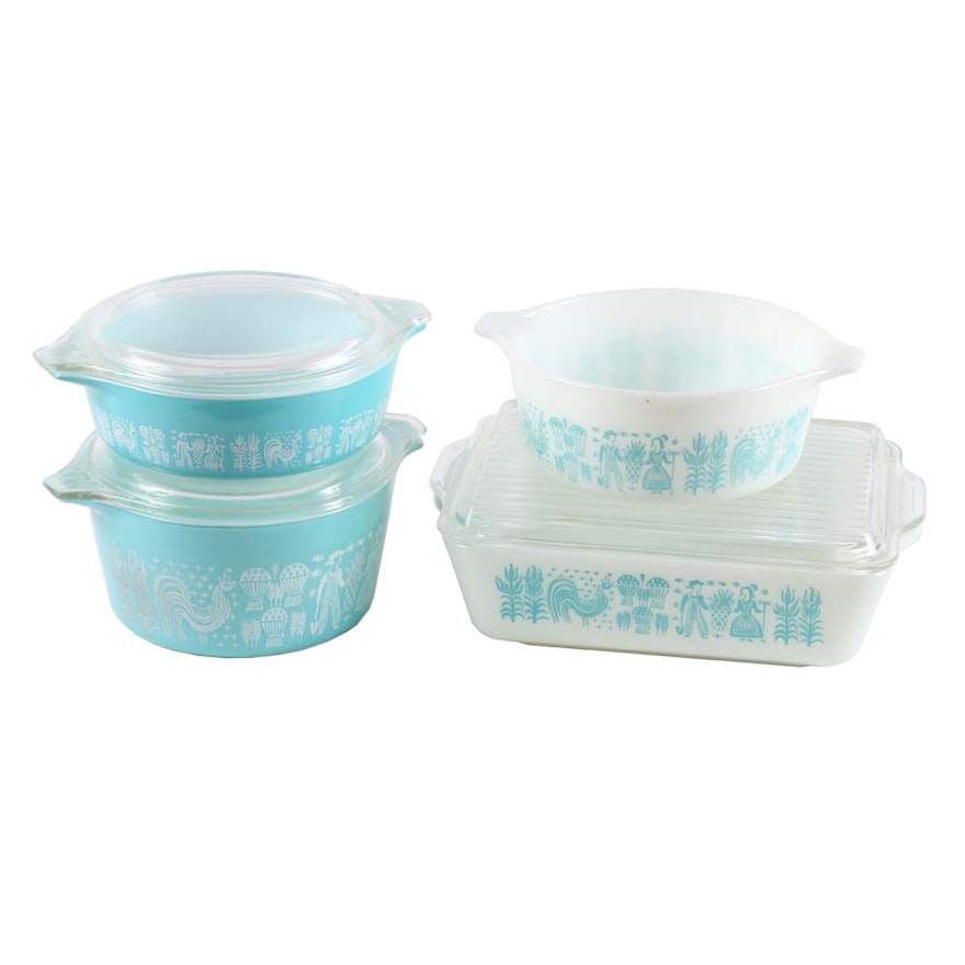 Vintage Pyrex "Butterprint" Turquoise Blue Refrigerator Jars and Casseroles