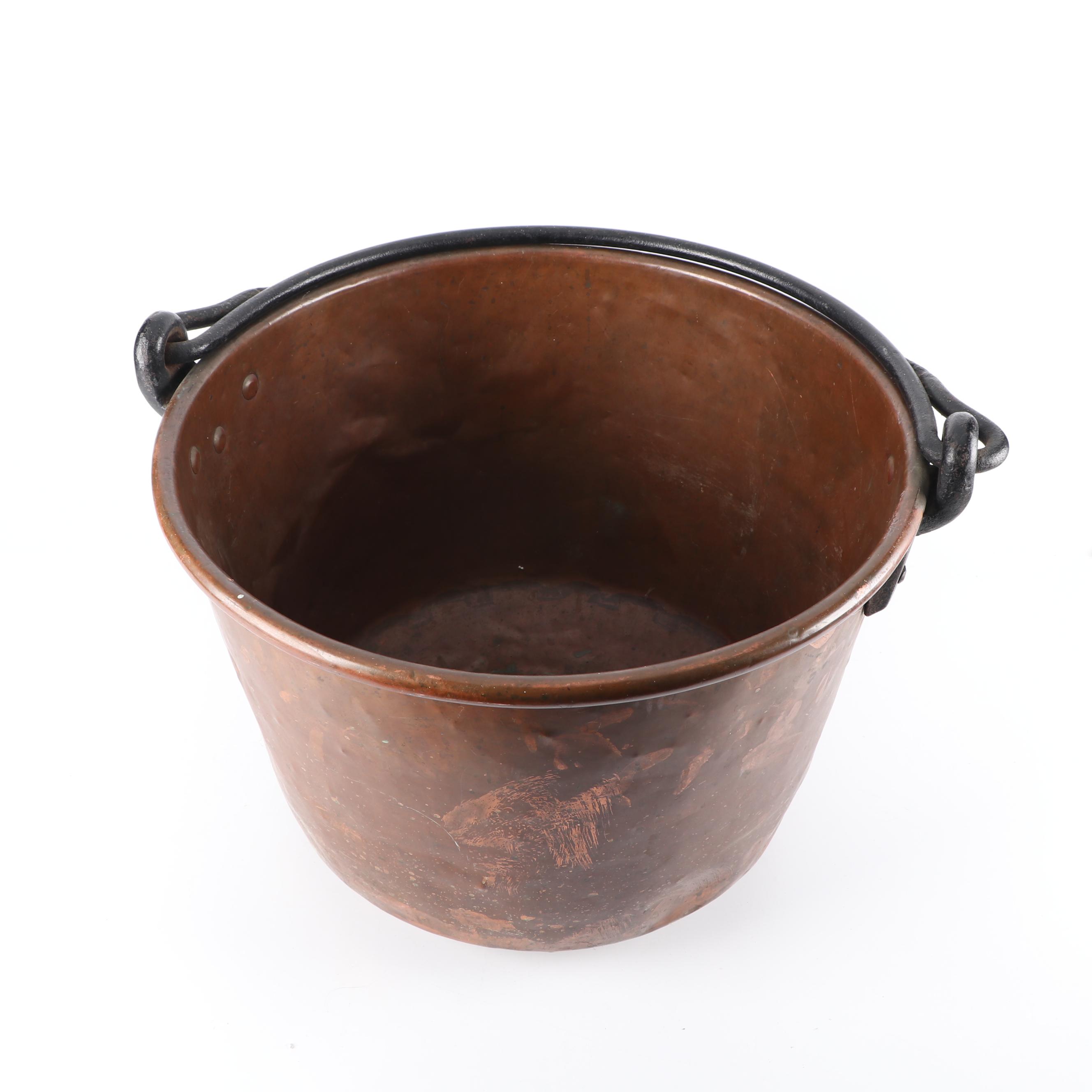 Antique Copper And Cast Iron Apple Butter Kettle