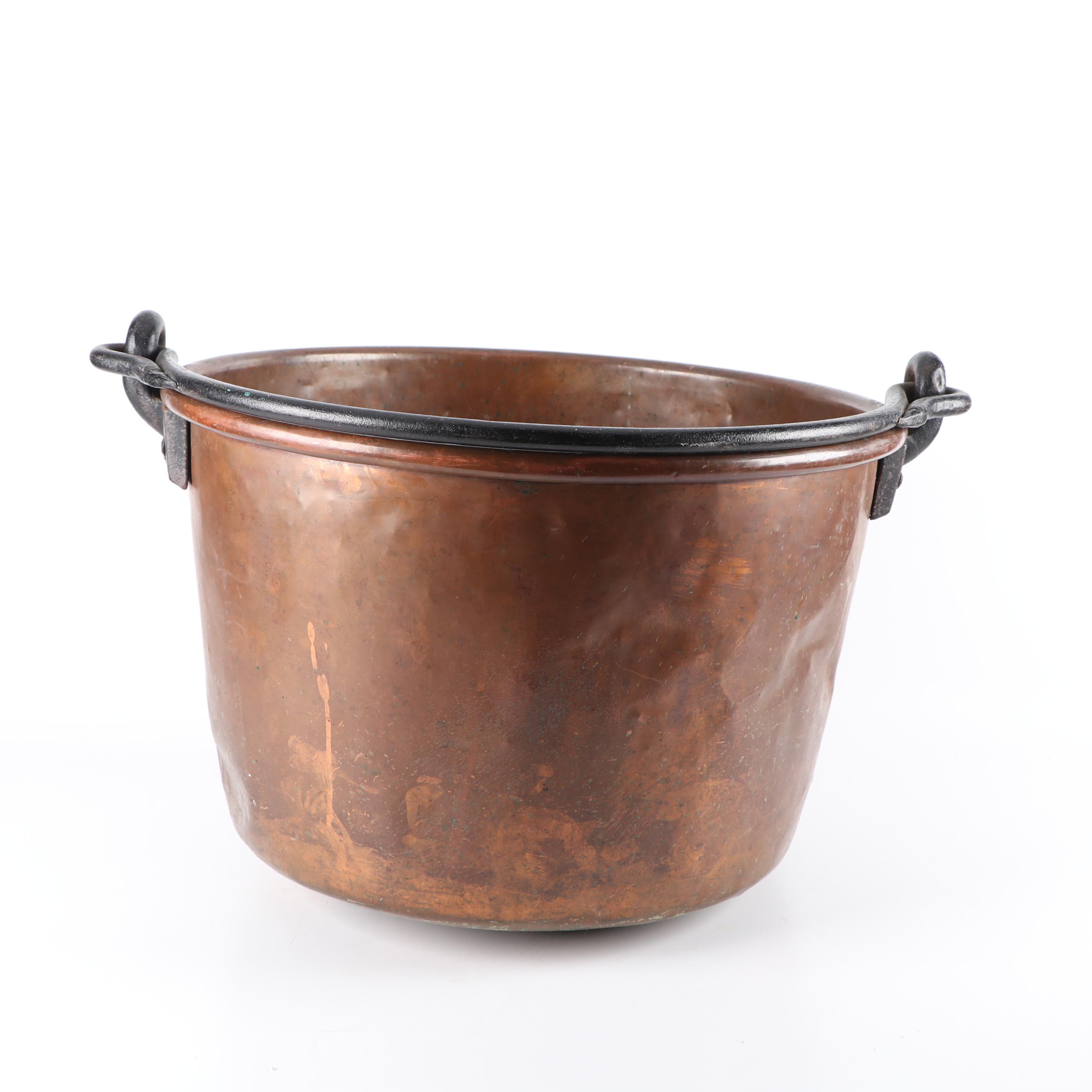 Antique Copper And Cast Iron Apple Butter Kettle