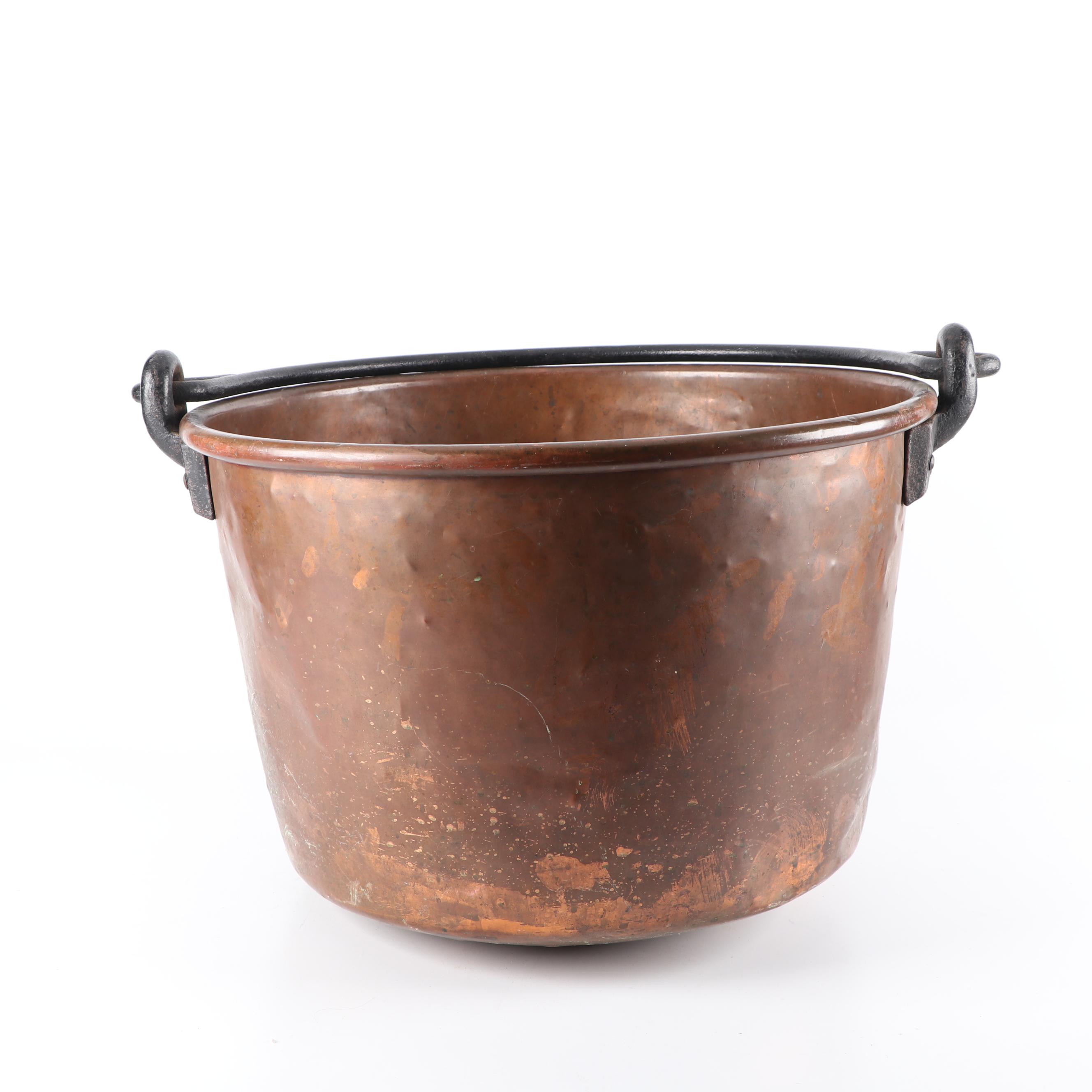 Antique Copper And Cast Iron Apple Butter Kettle