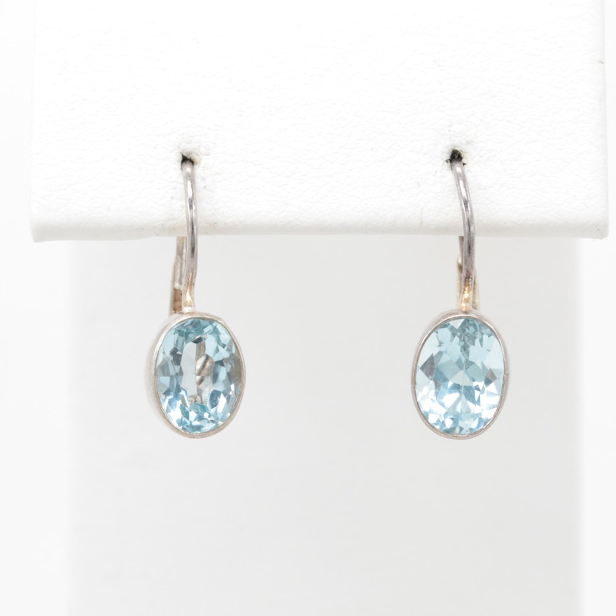 Sterling Silver Blue Topaz Drop Earrings