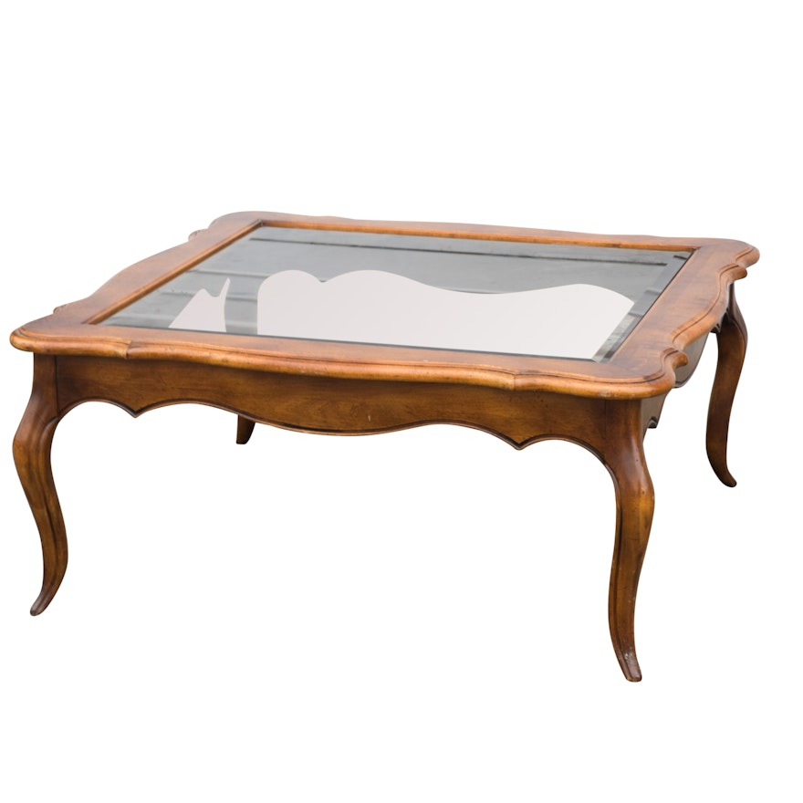 French Provincial Style Glass Top Coffee Table by Ethan Allen