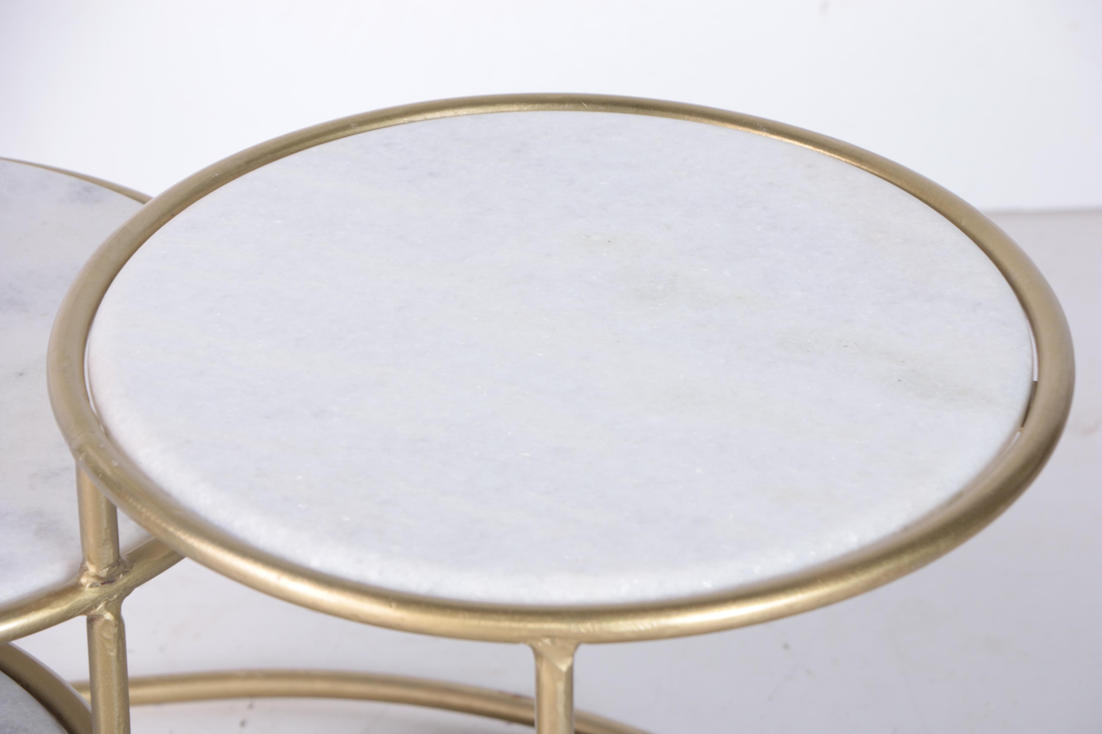 "Step Up" Marble and Brass Tiered Circle Cocktail Table