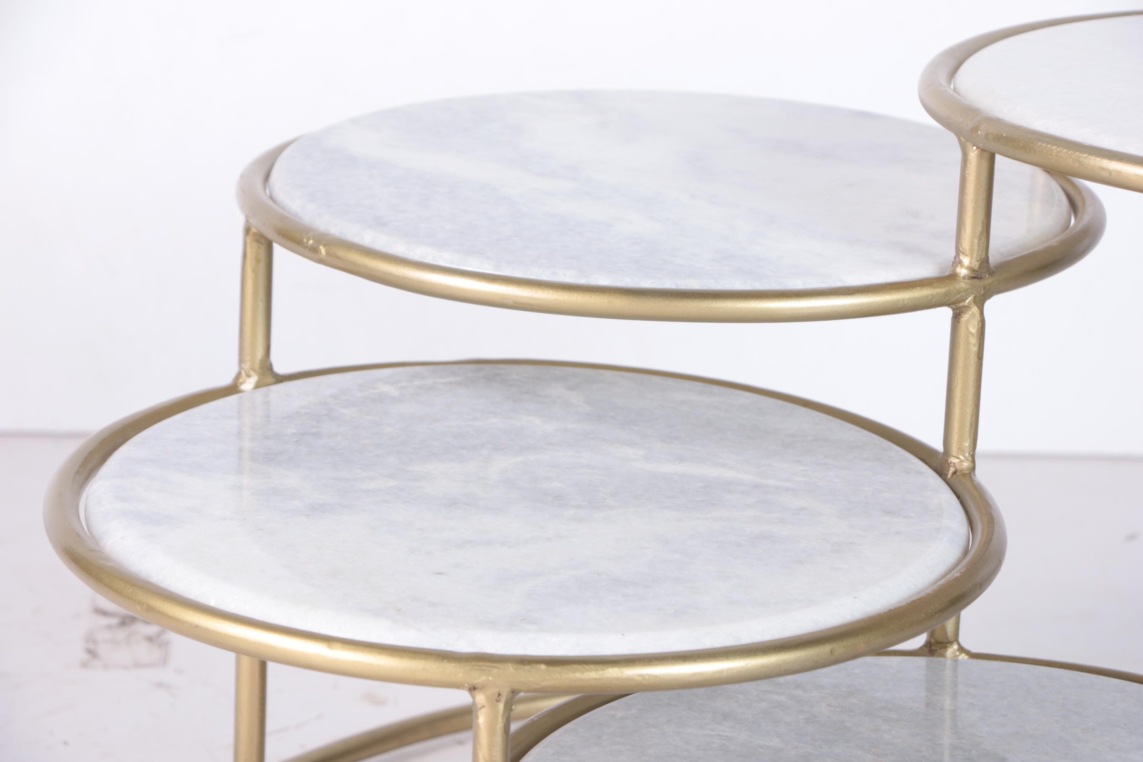 "Step Up" Marble and Brass Tiered Circle Cocktail Table