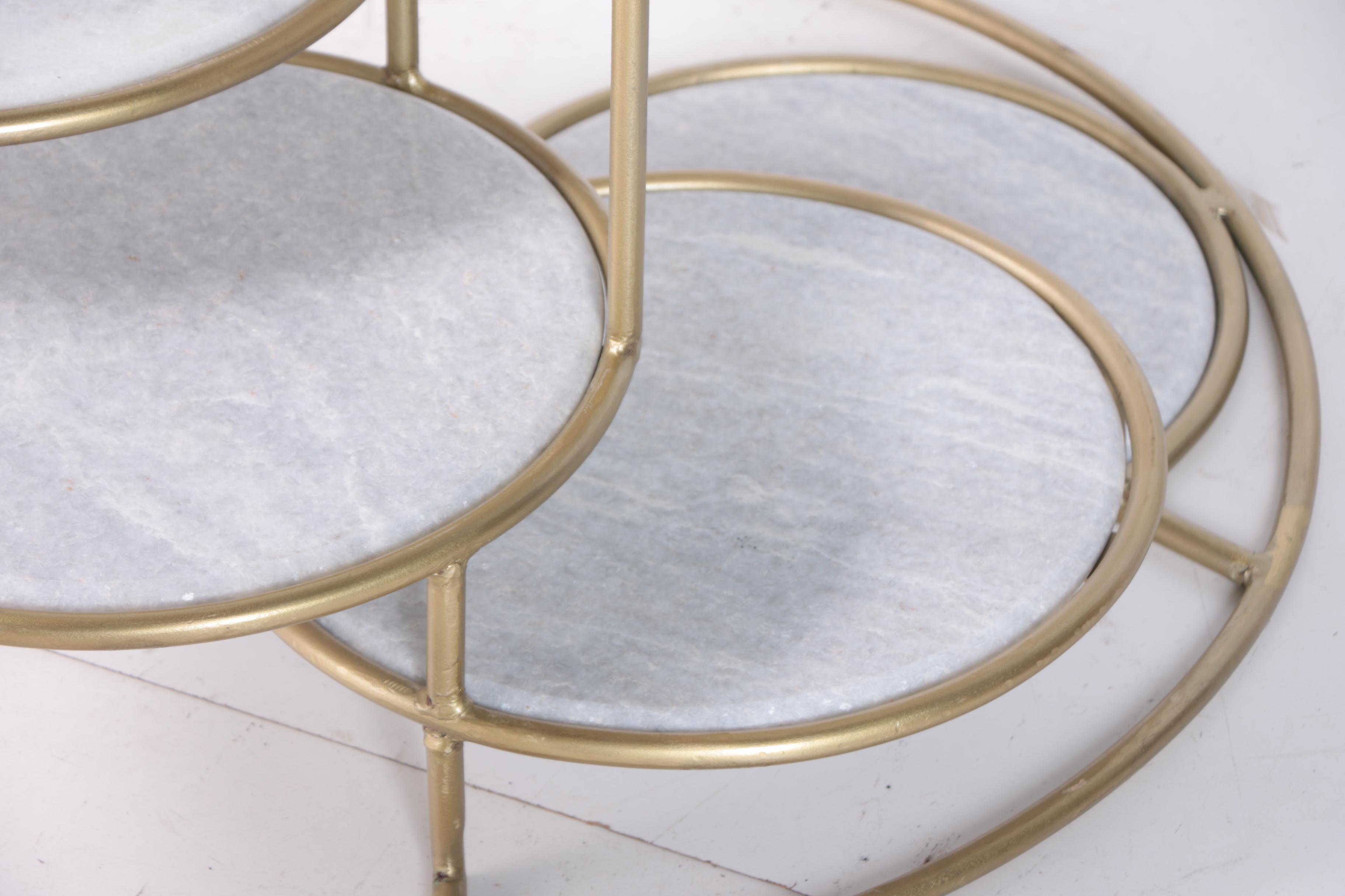 "Step Up" Marble and Brass Tiered Circle Cocktail Table