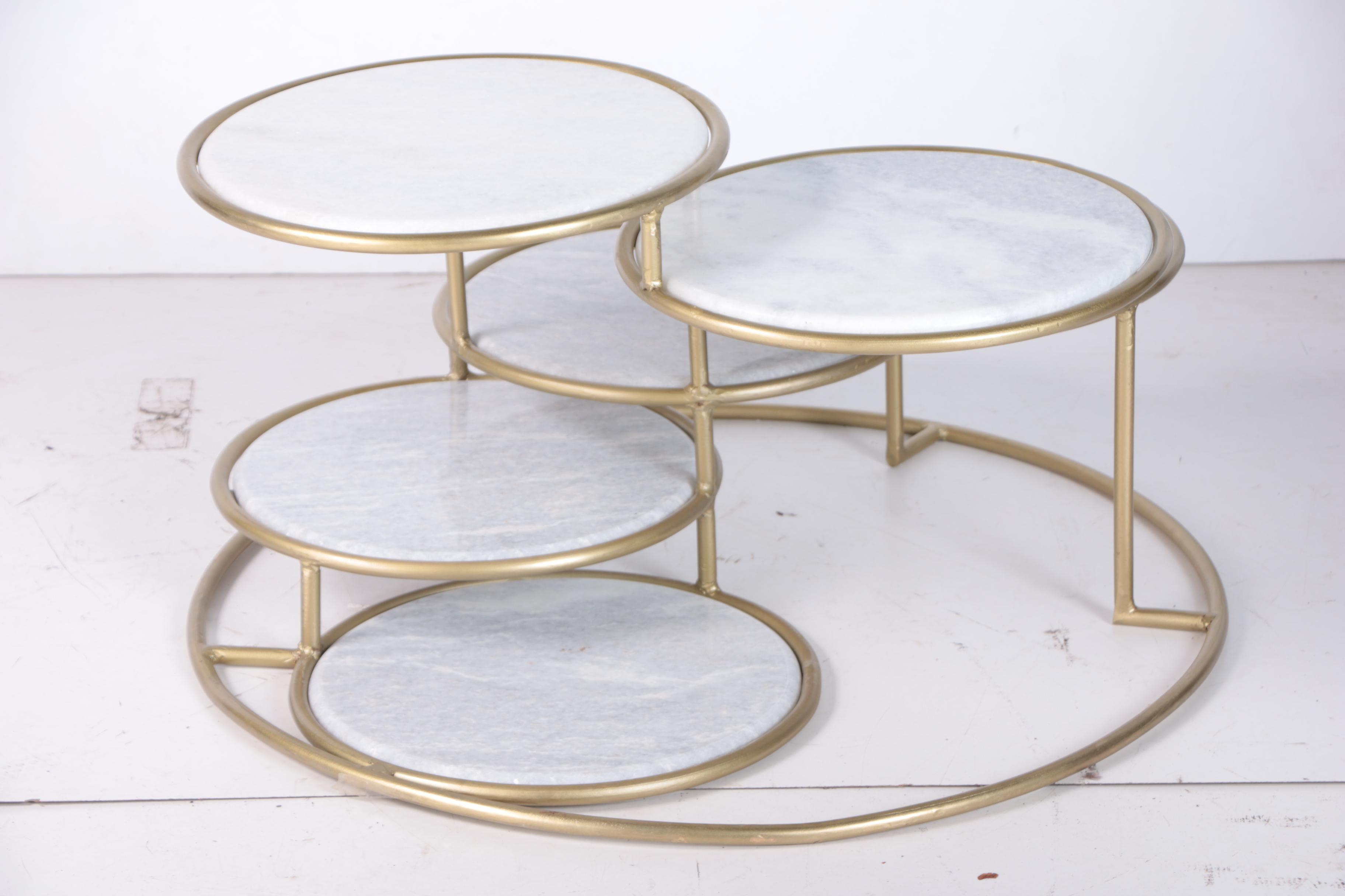 "Step Up" Marble and Brass Tiered Circle Cocktail Table