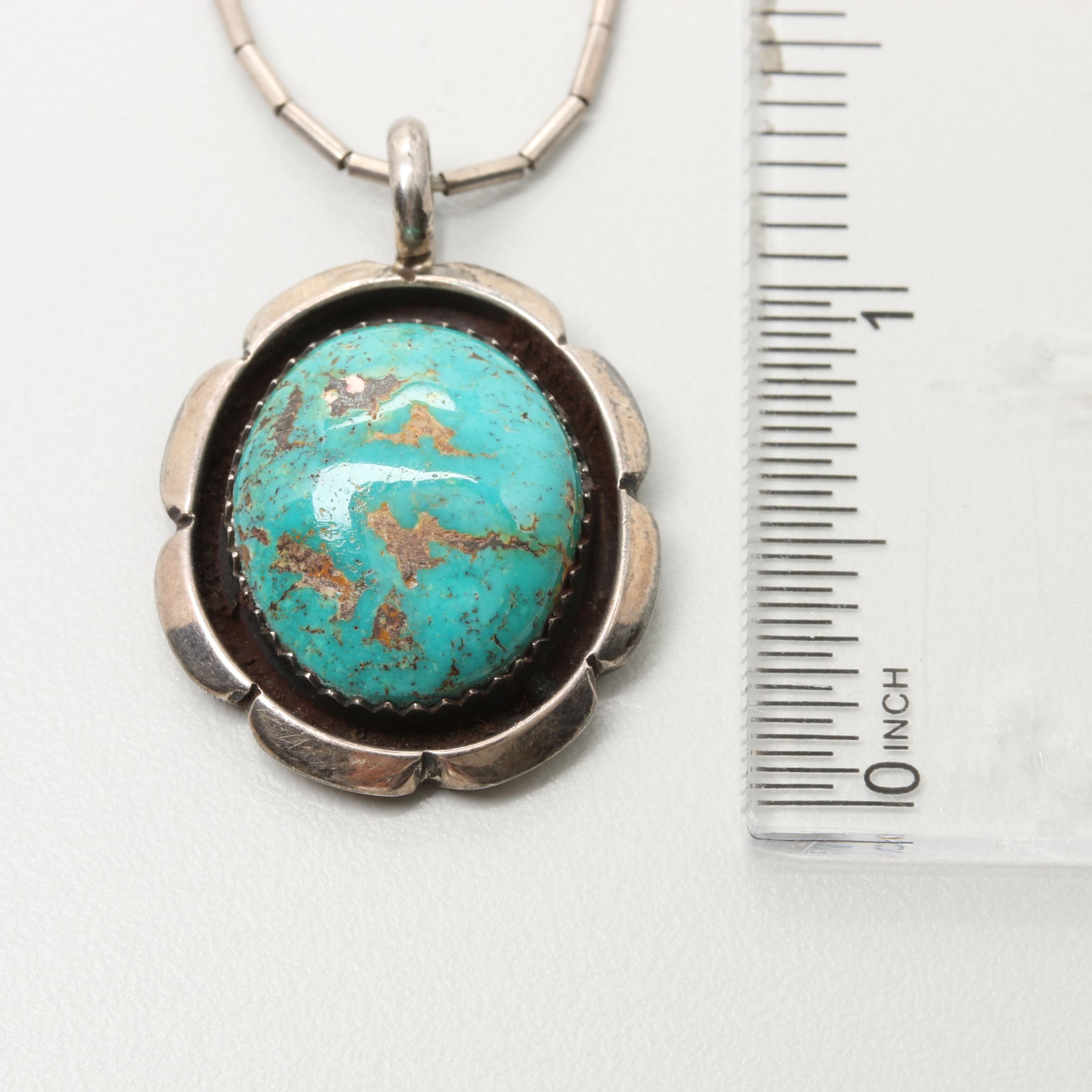 Southwestern Style Sterling Silver Necklaces Including Turquoise and Tiger's Eye