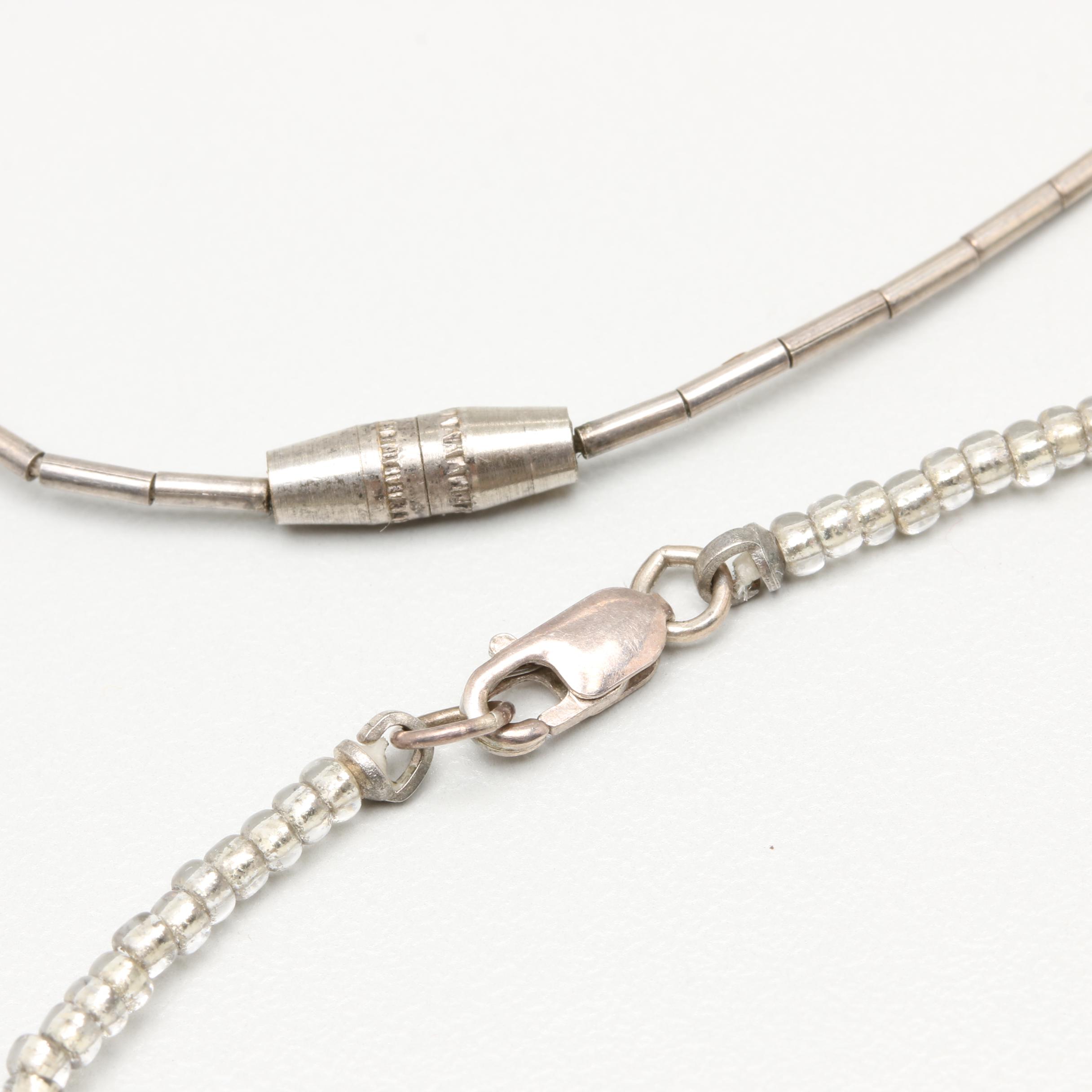 Southwestern Style Sterling Silver Necklaces Including Turquoise and Tiger's Eye