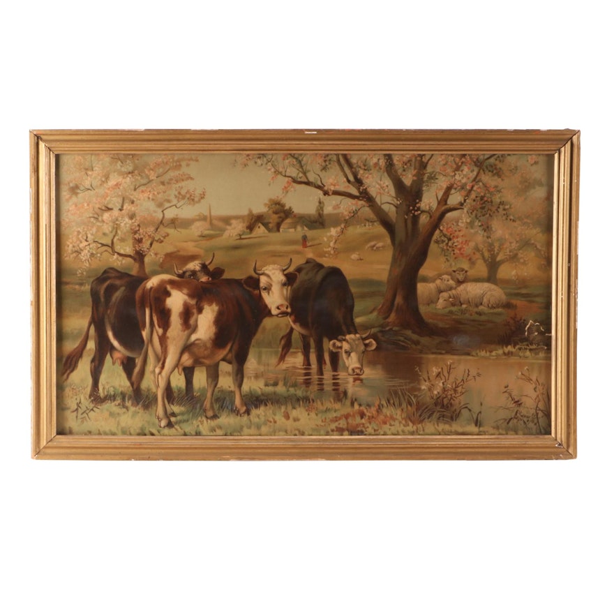 Antique Chromolithograph of a Pastoral Landscape